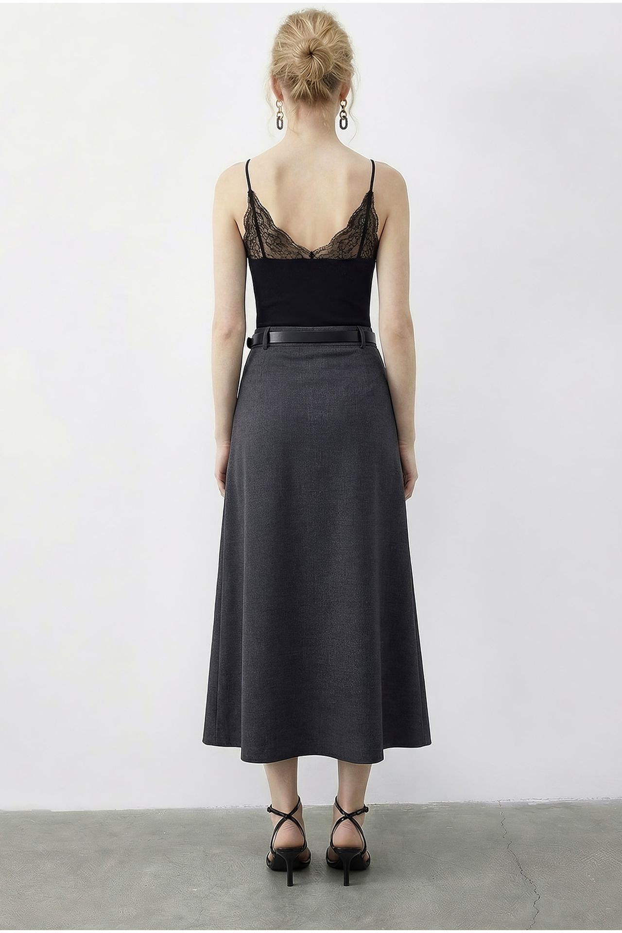 LUCCI High Waist Midi A-Line Skirt with Belt 4
