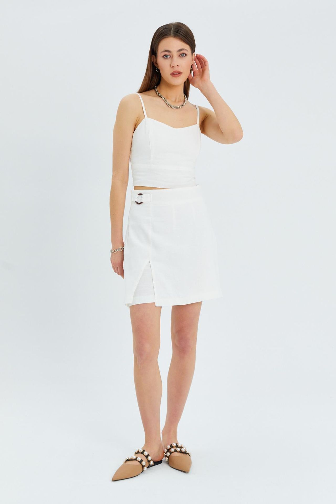 Belted High-Waist Wrap Front Shorts with Slit Detail 5