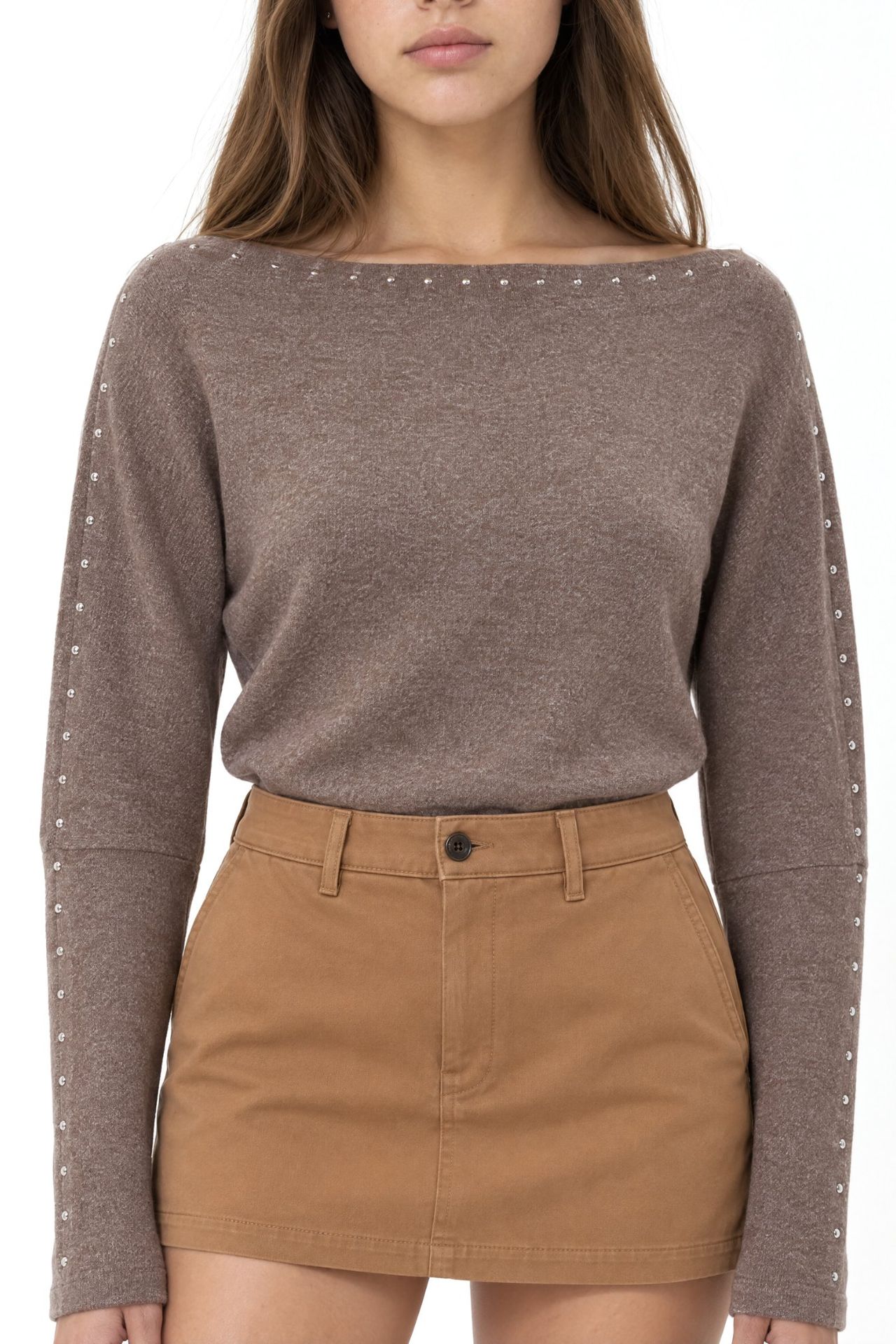 BUSEM Boat Neck Blouse with Stone Accessory