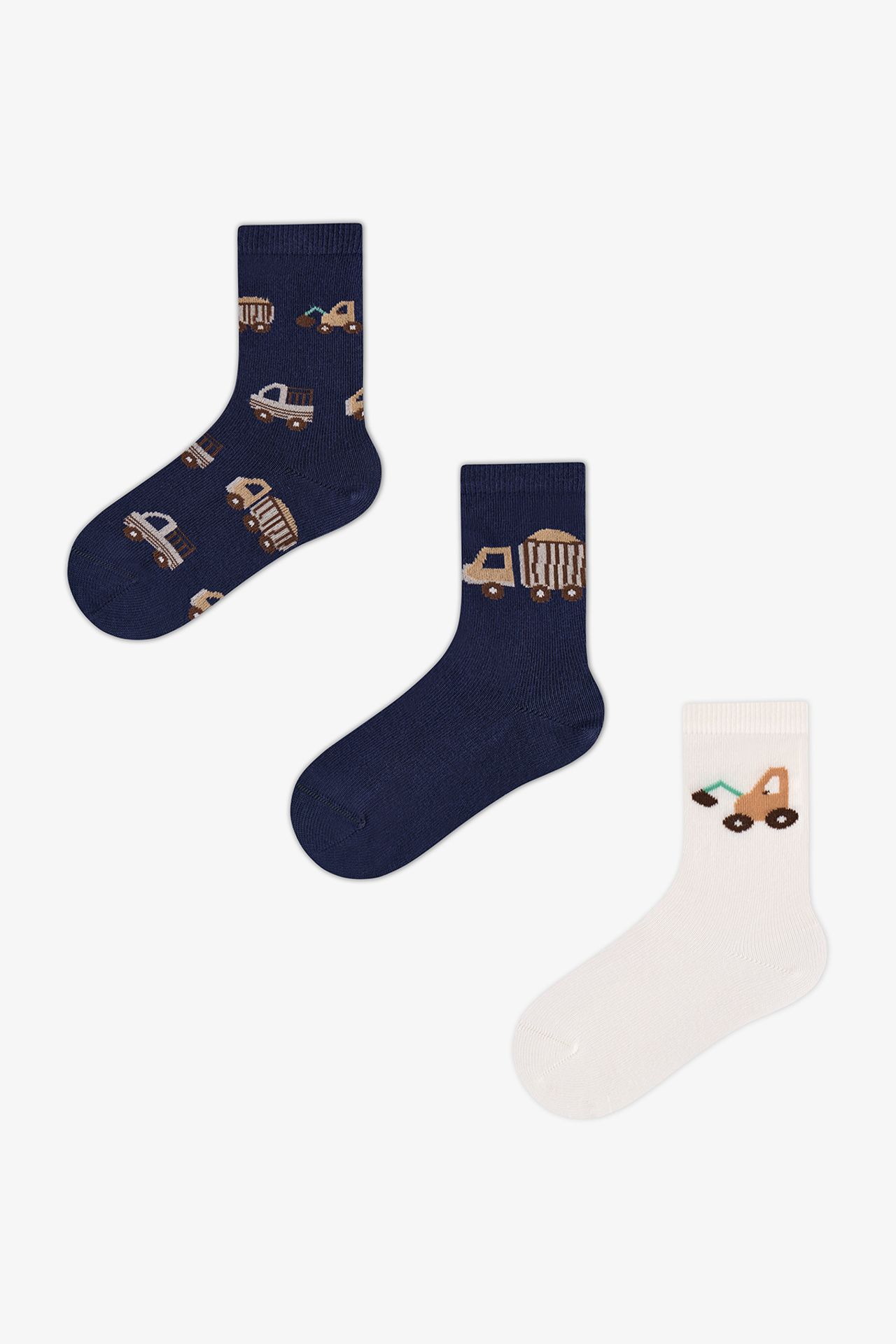 PENTI Boys' Tractors Car Patterned Double Crew Socks 1