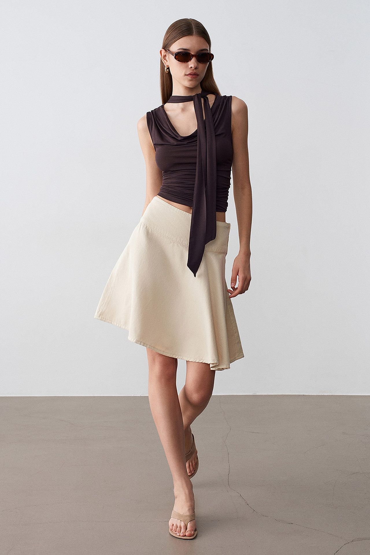 DILVIN High-Waist Cotton Poplin A-Line Mini Skirt