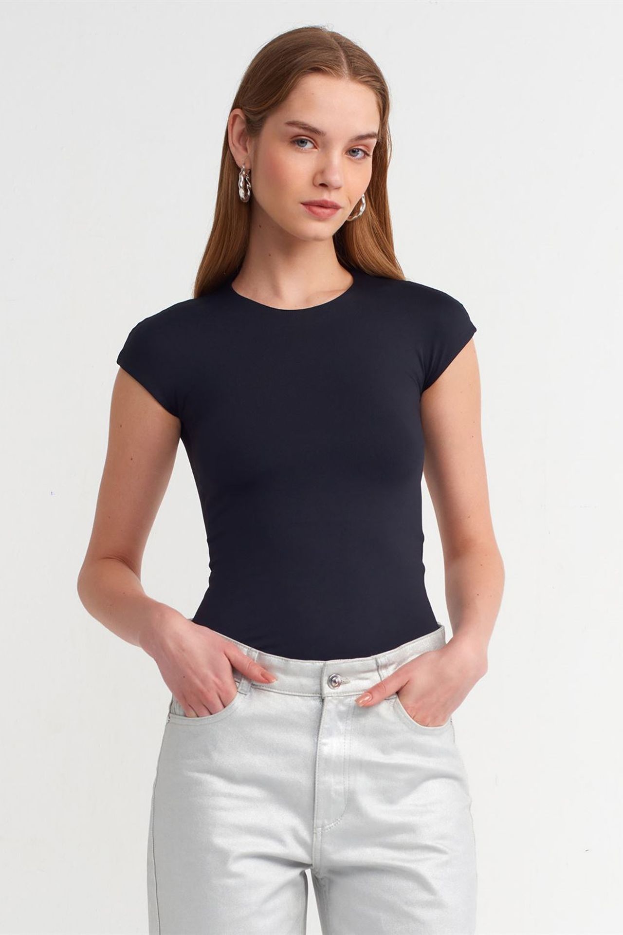 DILVIN Kadın Slim Fit Bisiklet Yaka Tişört 3