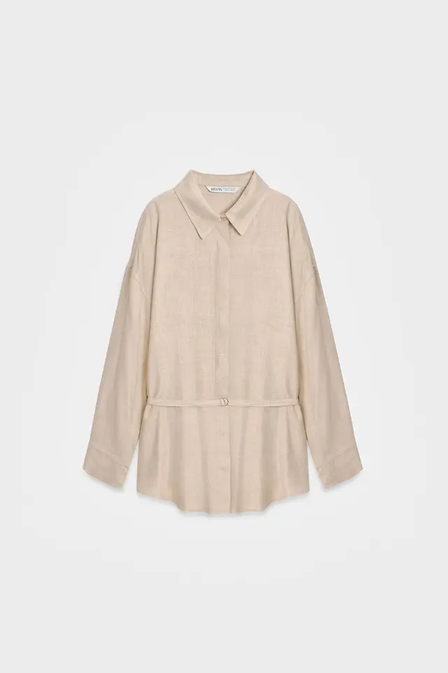 DILVIN Long Belted Woven Shirt