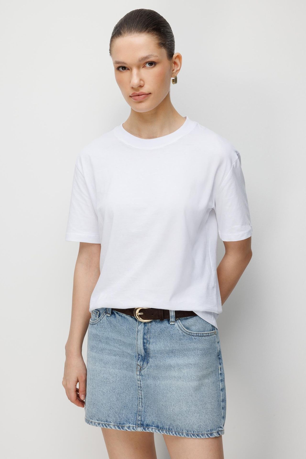 MIXRAY Oversized Ribbed Crew Neck Two-Piece T-Shirt Set 3