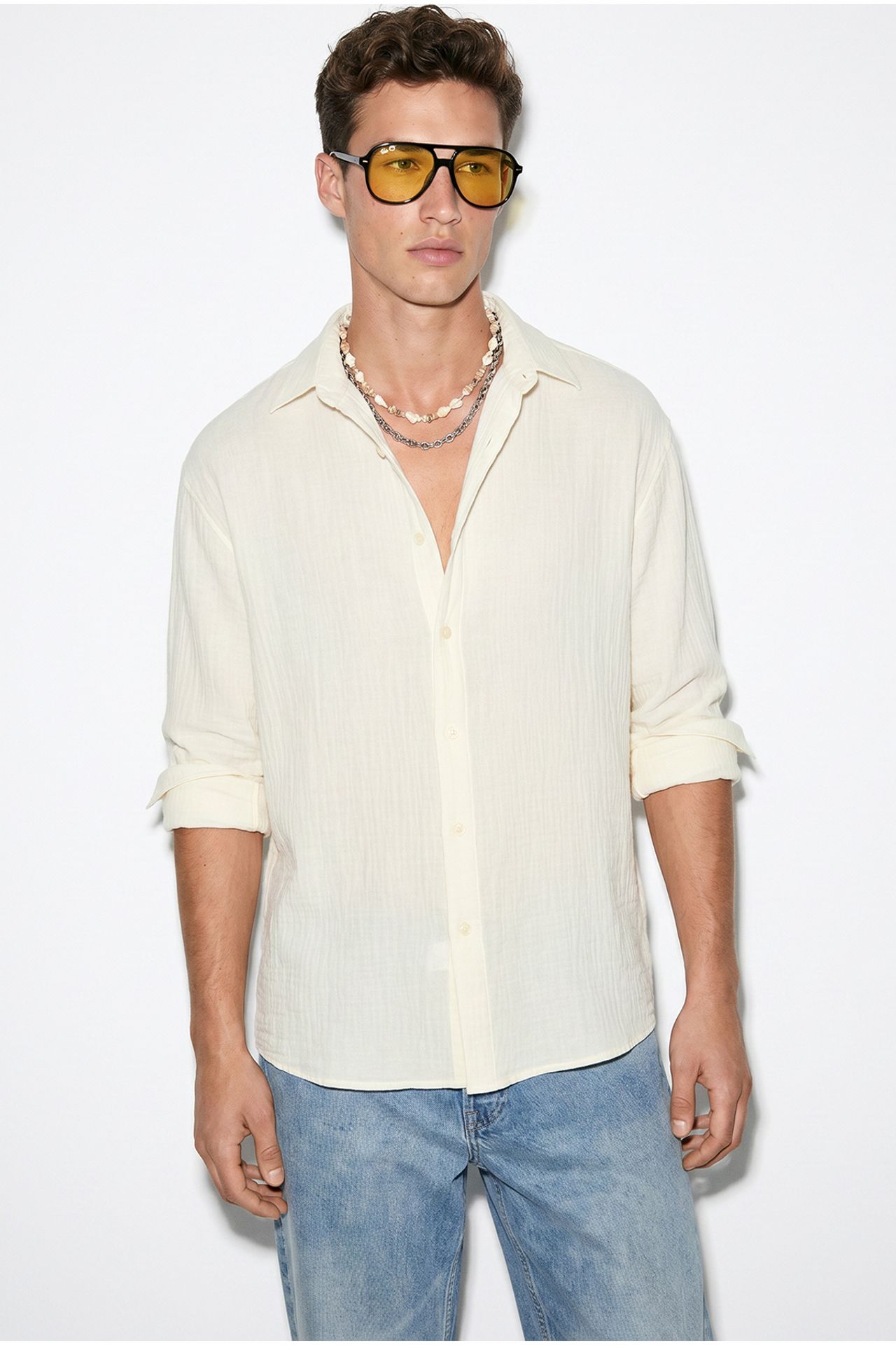 LUCCI Oversized Textured Button-Front Shirt 3