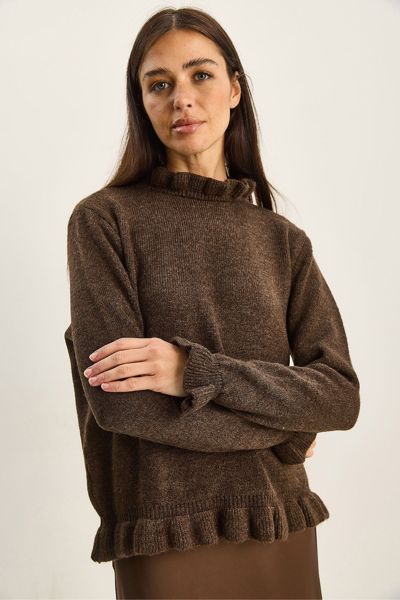 LUCCI Frilly Half-Turtleneck Button Knit Sweater 4