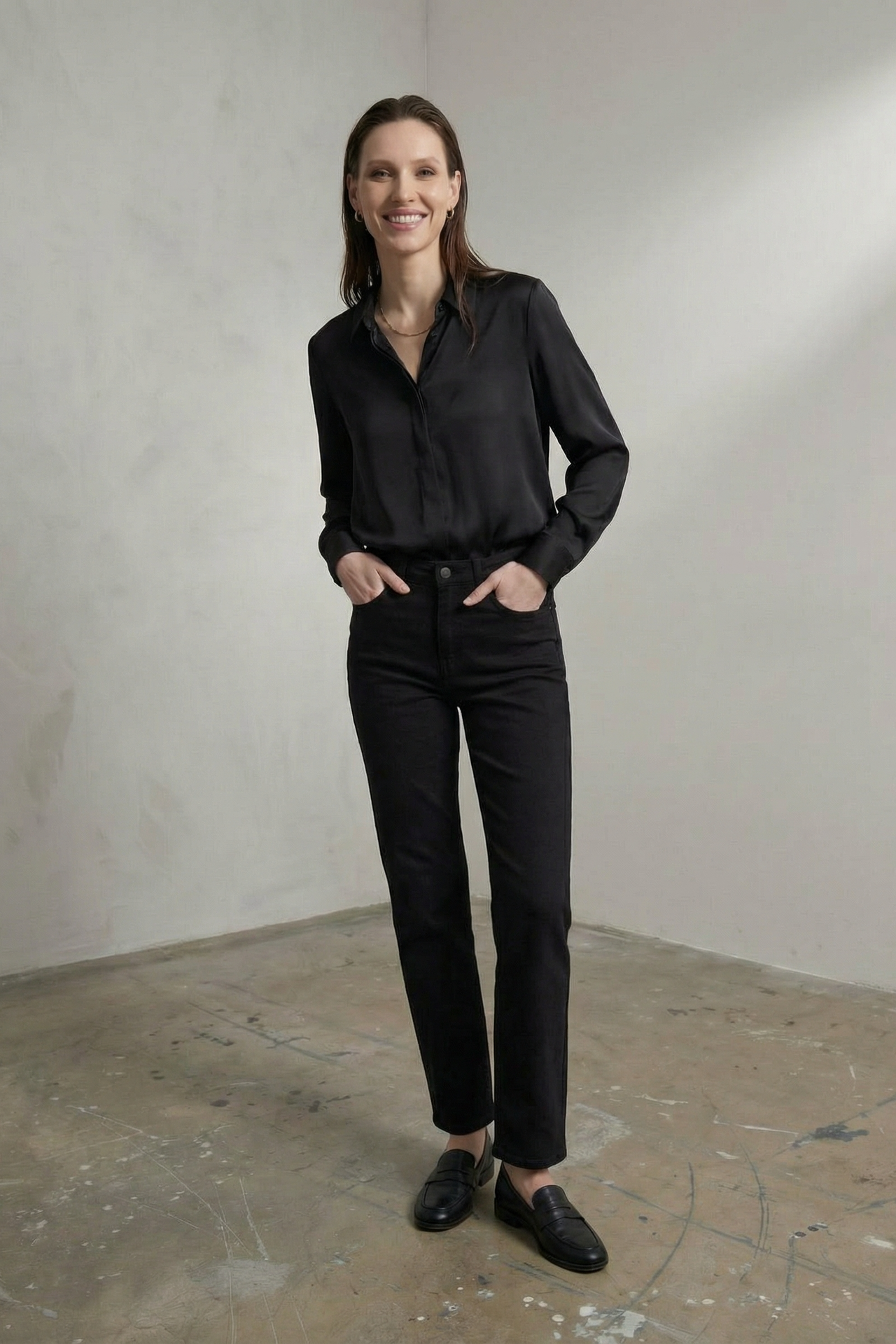 MY FASHION High Waist Denim Straight Leg Pants with Pockets 5