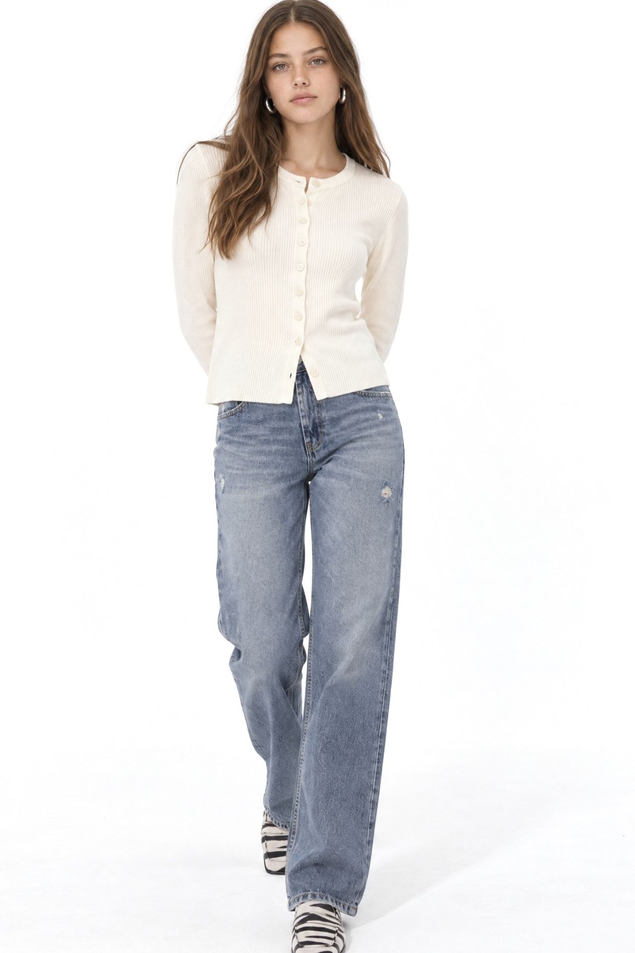 Mixray Buttoned Slim Fit Ribbed Knit Cardigan 4