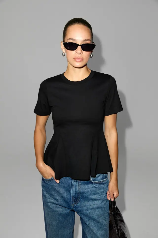 GRIMELANGE Fitted Peplum Crew Neck Blouse