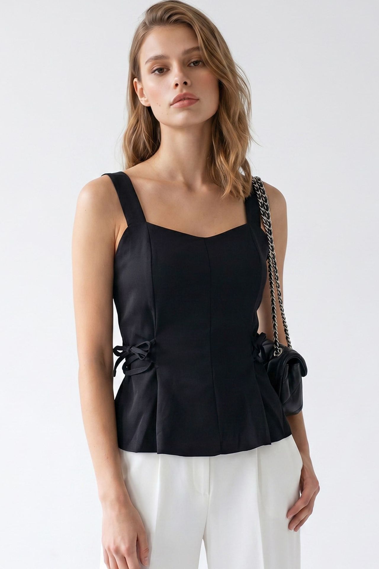 MIXRAY Kolsuz Kare Yaka Peplum Bluz 3