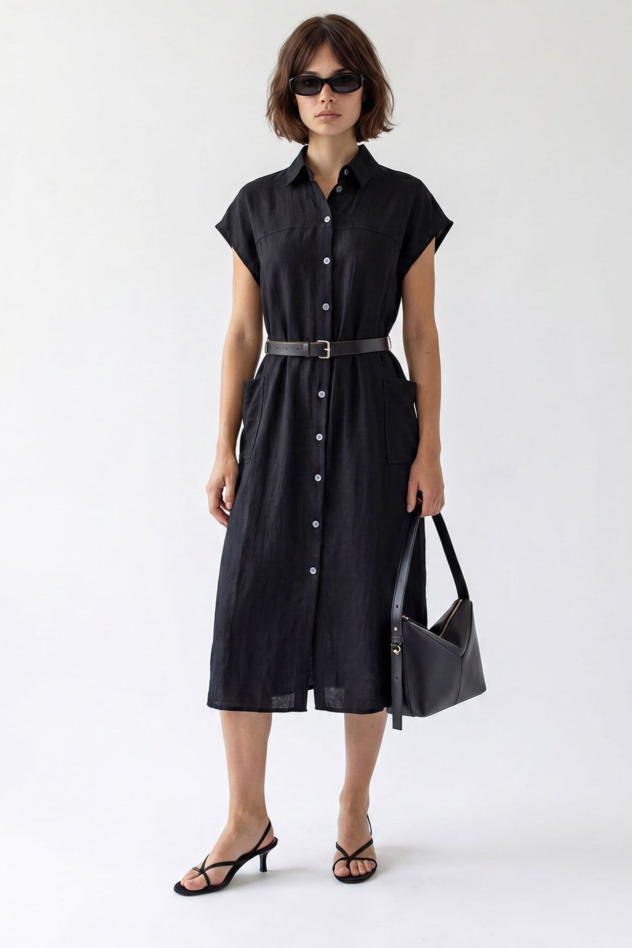 MIXRAY Belted Midi Shirt Dress 3