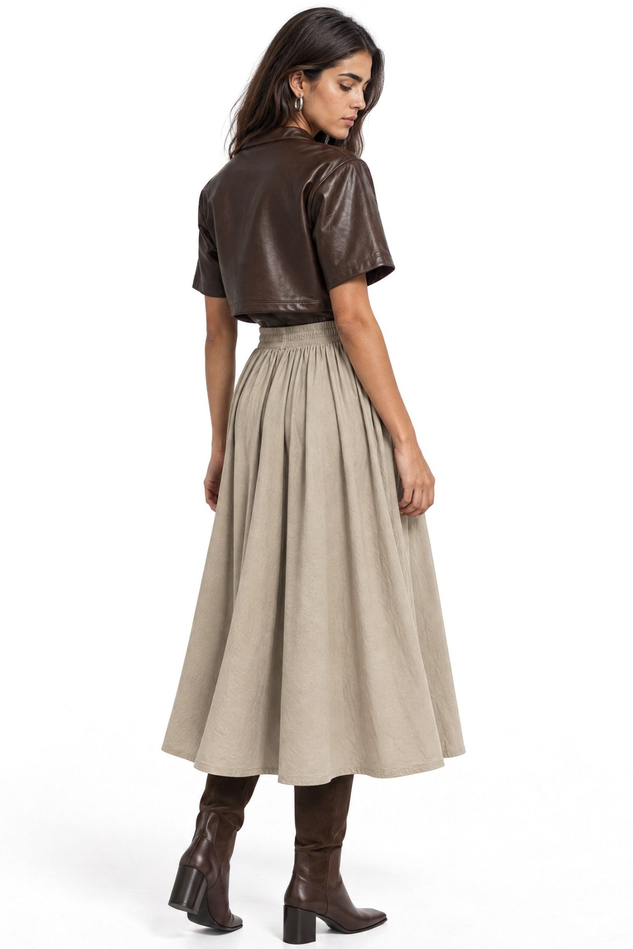 MIXRAY High Waist A-Line Midi Skirt 3