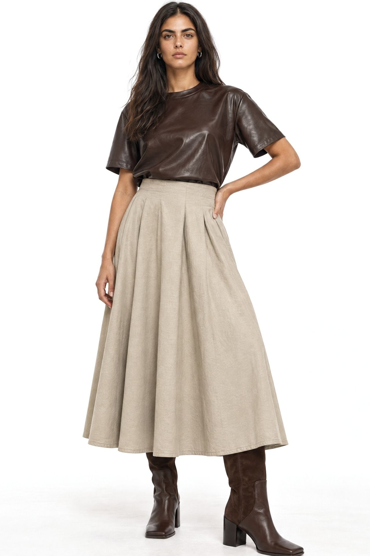 MIXRAY High Waist A-Line Midi Skirt 4