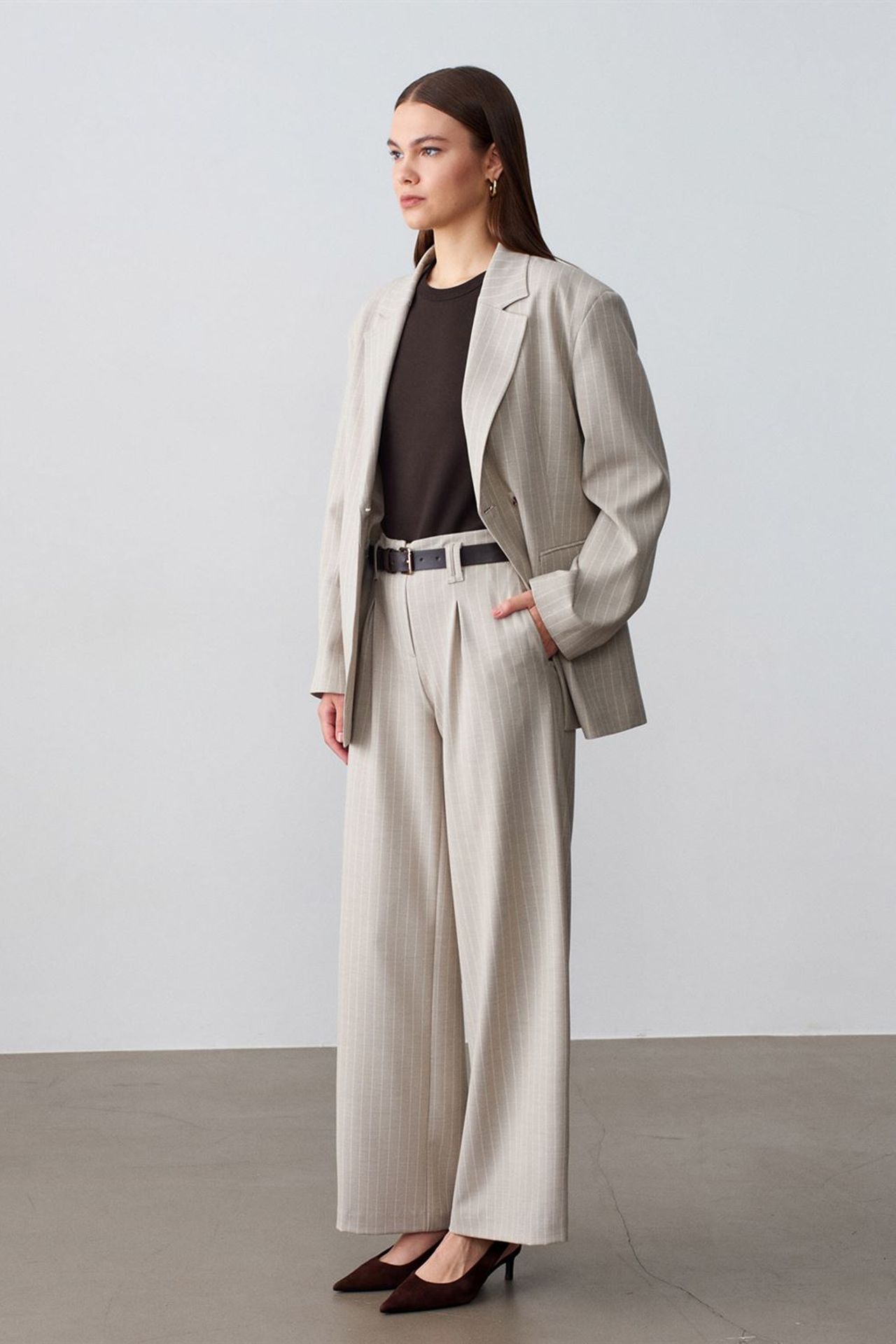 DILVIN Striped Wide-Leg Pleated Trousers 4