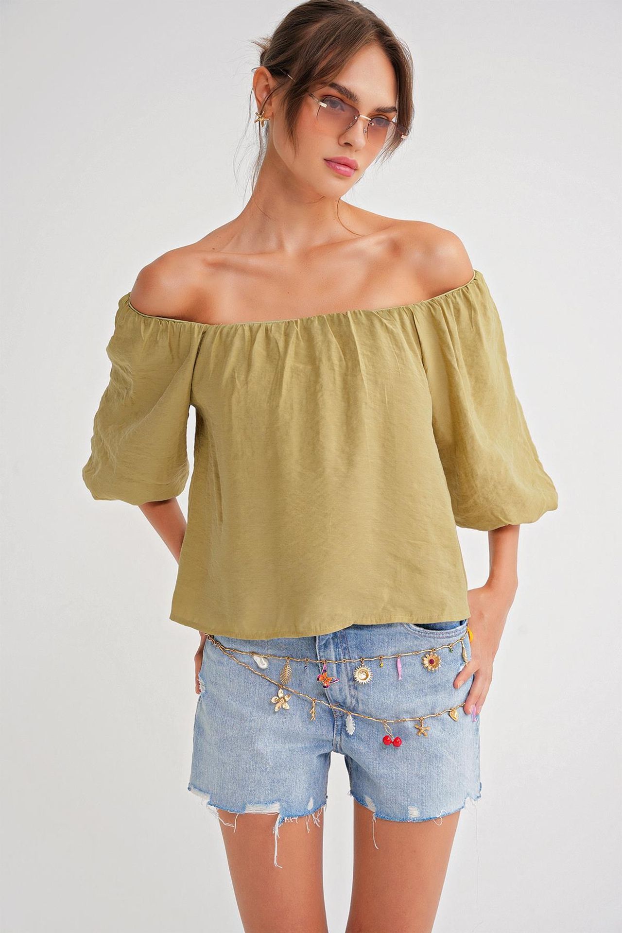 Mixray Modal Blended Blouse with Madonna Collar and Ruffle Detail 3