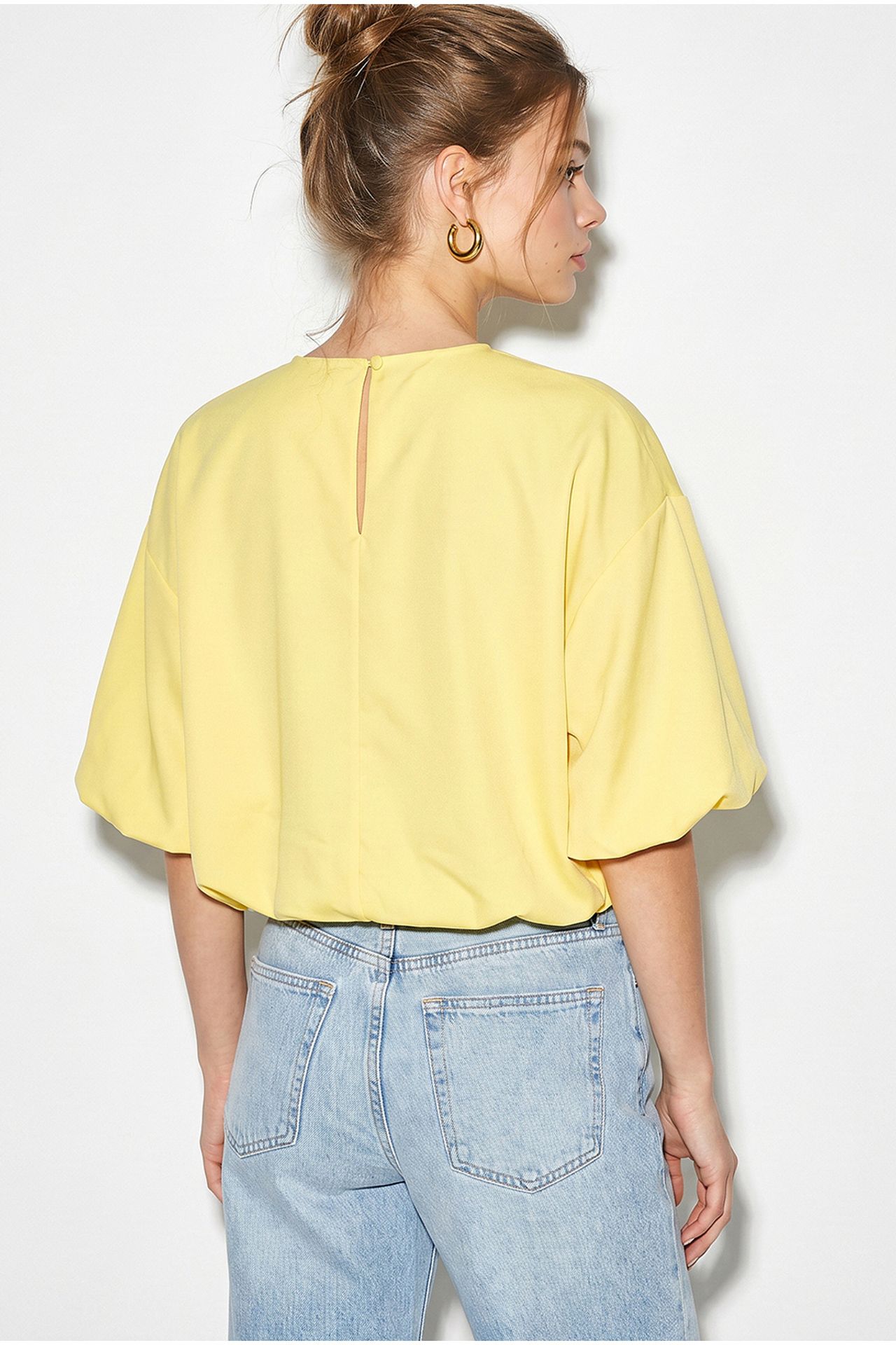 LUCCI Crop Poplin Blouse With Crew Neck 5