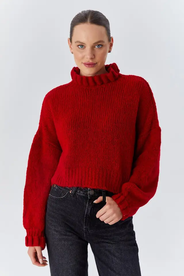 Mixray Thick Turtleneck Textured Crop Sweater