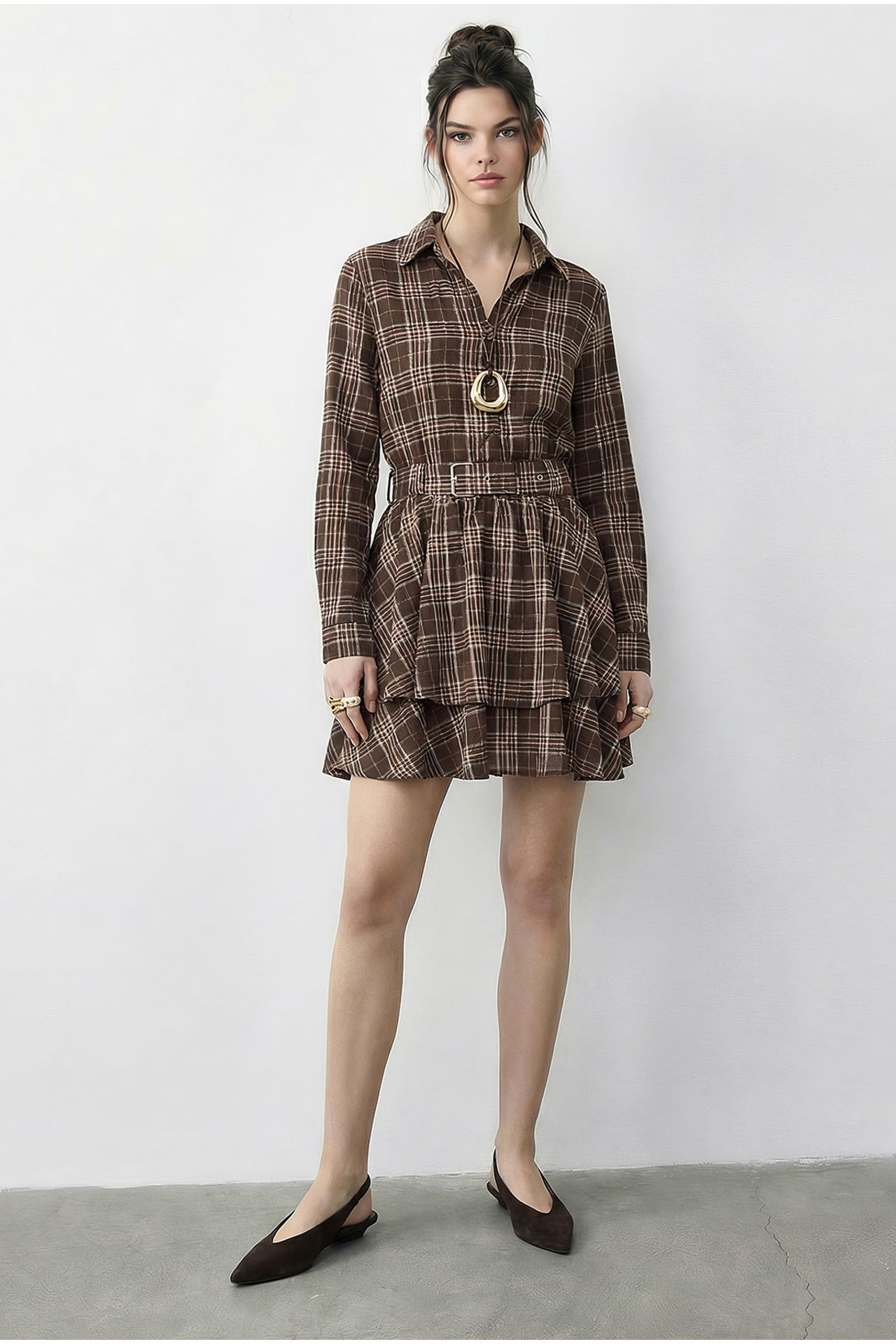 LUCCI Plaid Shirt Dress with Belt 1