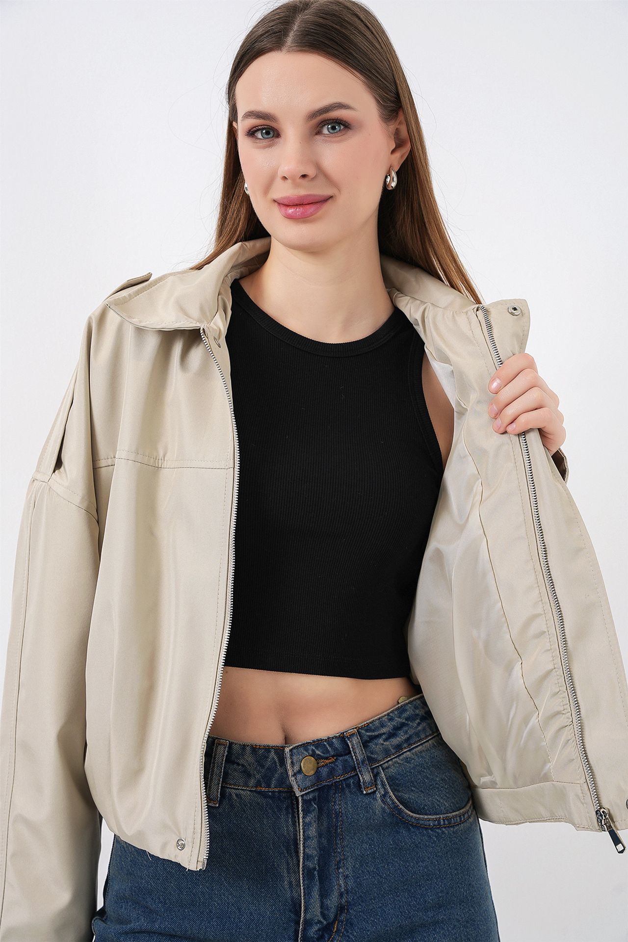 BDART Gabardine Bomber Jacket with Zipper Closure 4