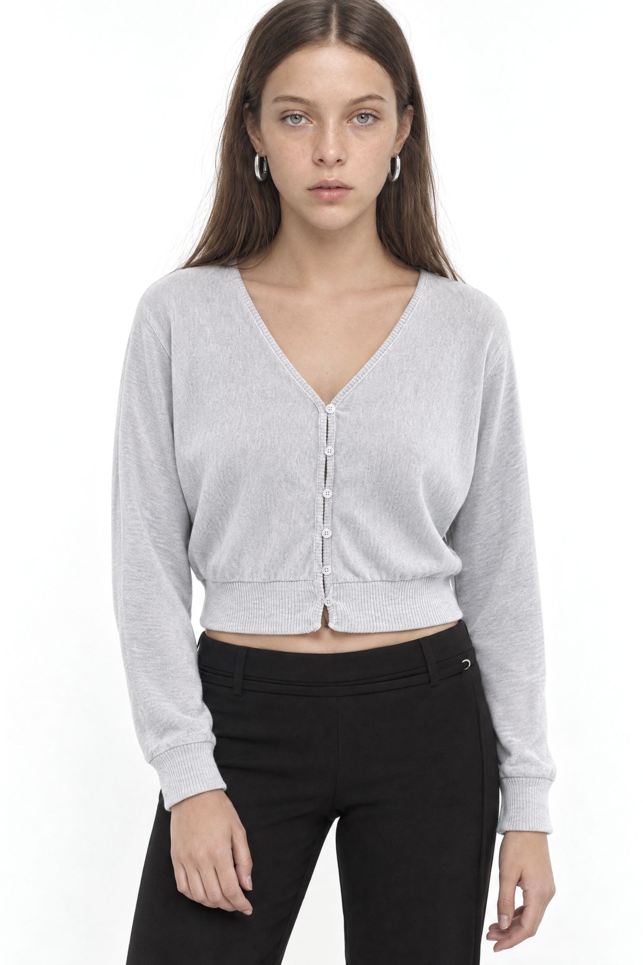 BUSEM V-Neck Ribbed Crop Cardigan 1