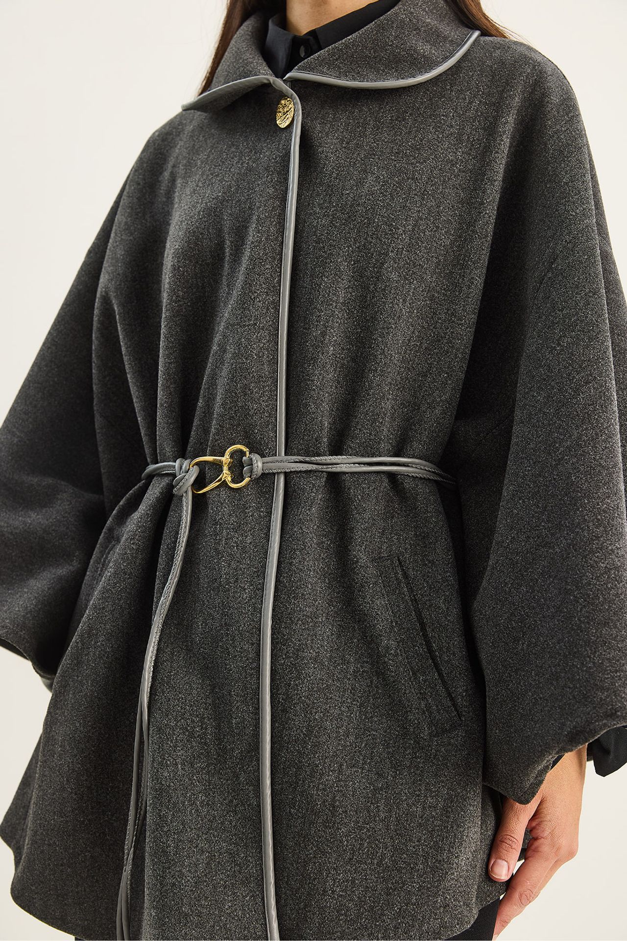 LUCCI Oversized Textured Wool Blend Overcoat with Jacket Collar 5