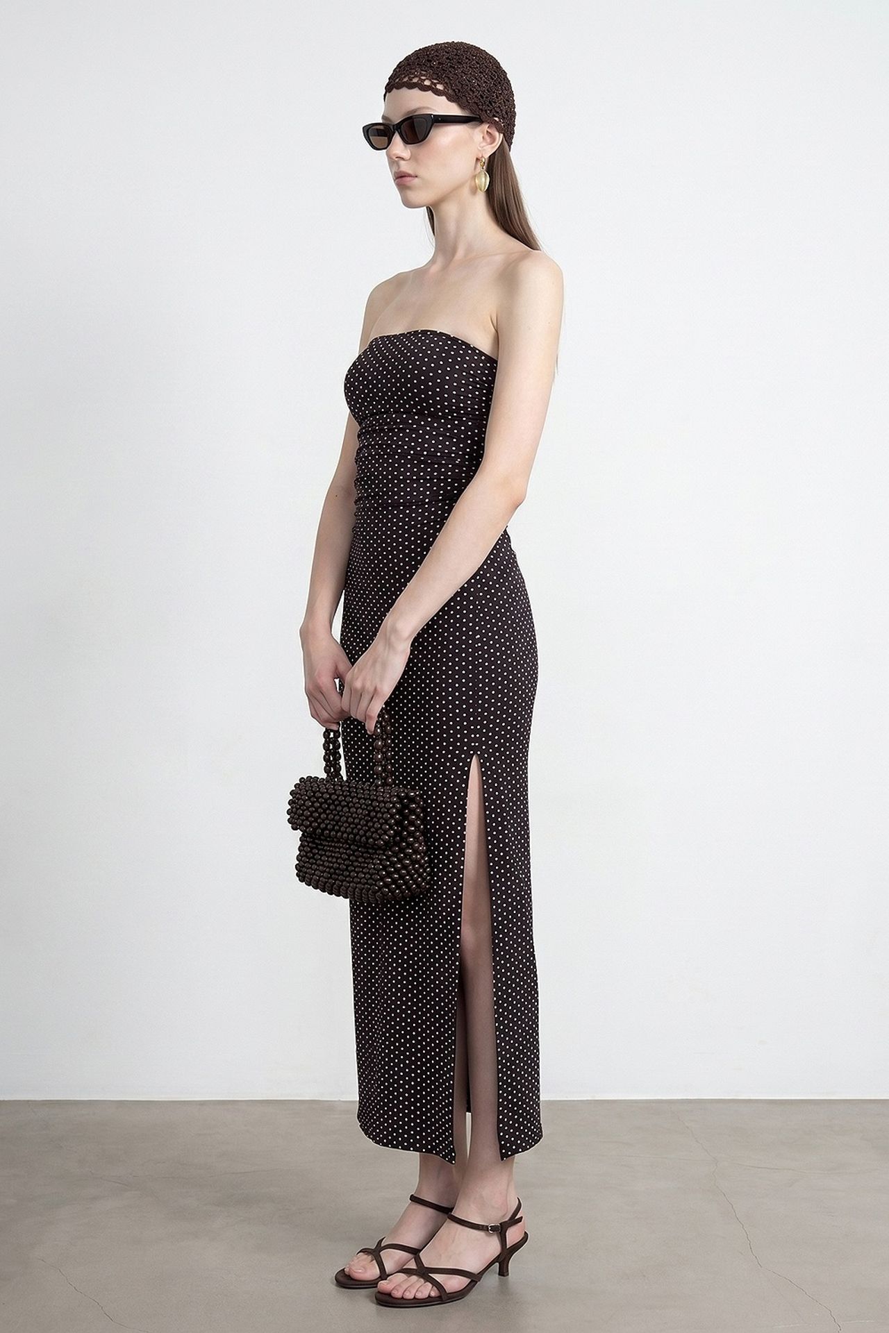 DILVIN Strapless Polka Dot Bodycon Midi Dress 5
