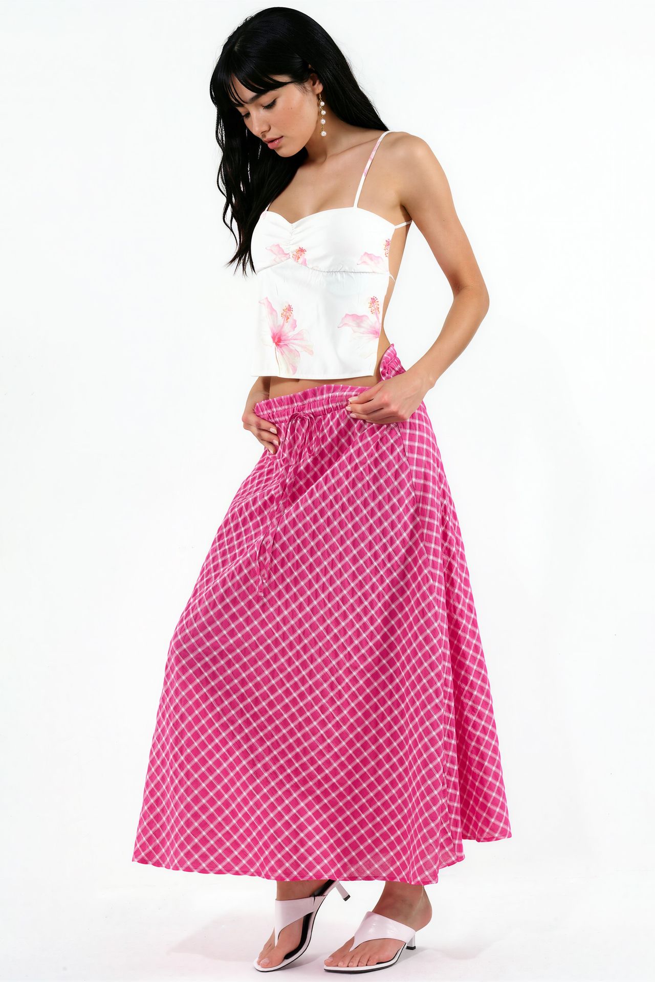 BUSEM High-Waist Plaid Midi A-Line Skirt 1