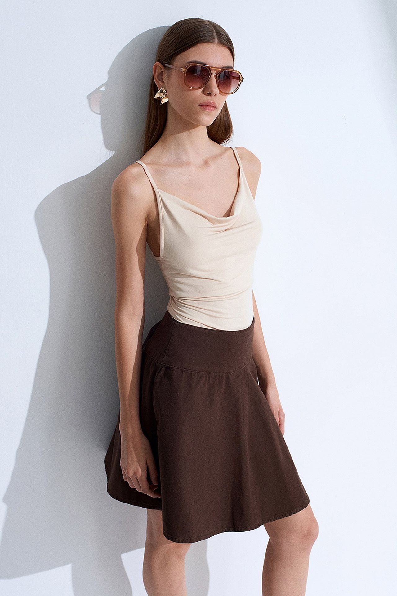 DILVIN High-Waist Cotton Poplin A-Line Mini Skirt 2
