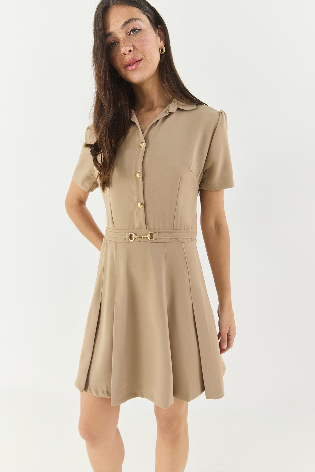 LUCCI Midi Button-Up Dress with Shirt Collar