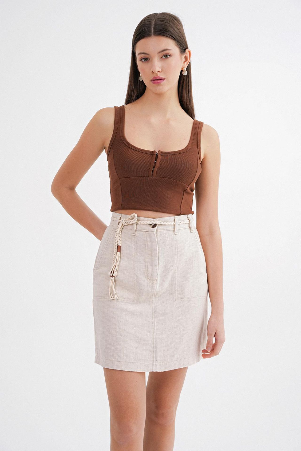 Mixray High-Waisted Mini Skirt with Accessory Detail 4