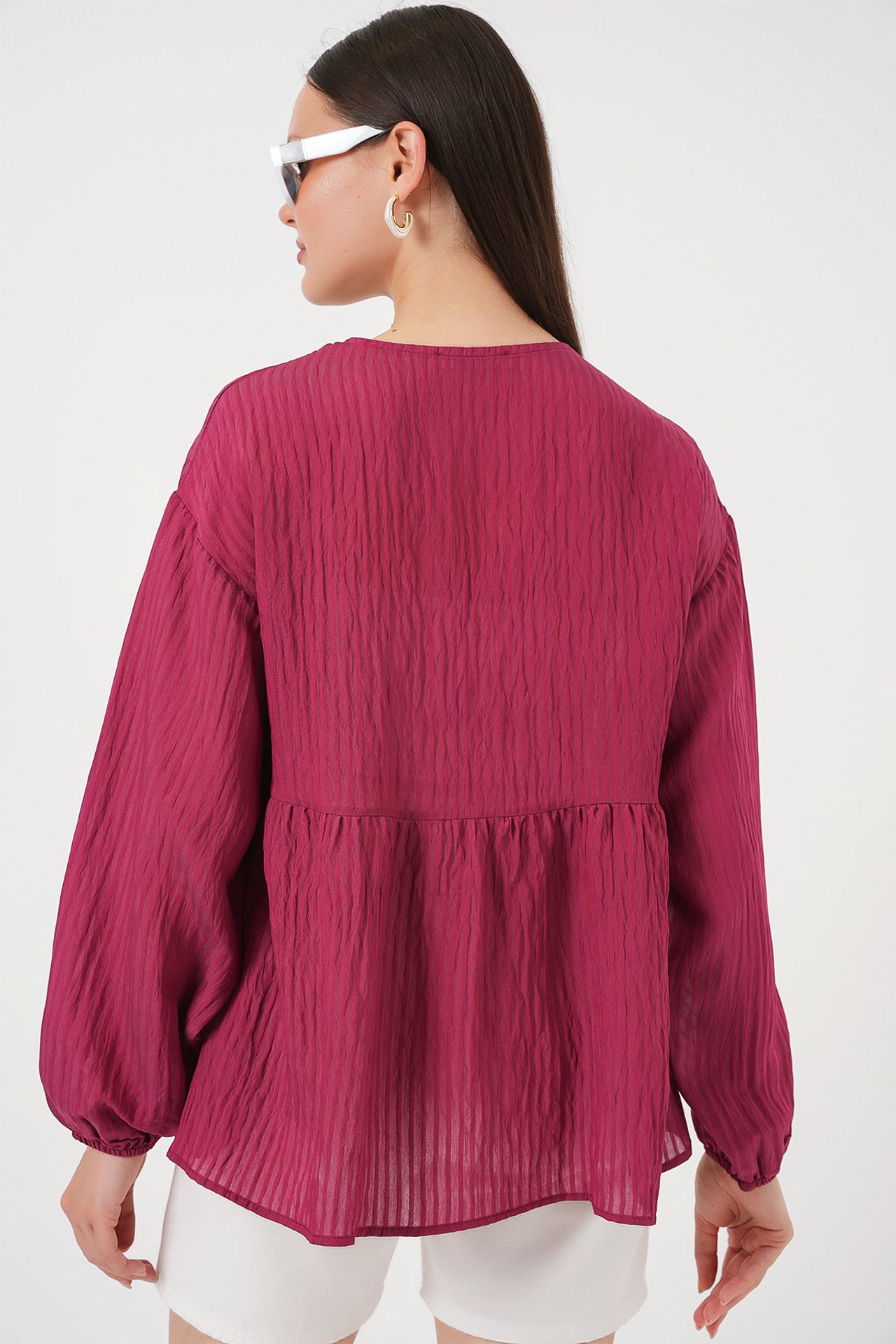 BDART Textured Seersucker V-Neck Blouse with Bow Tie 6