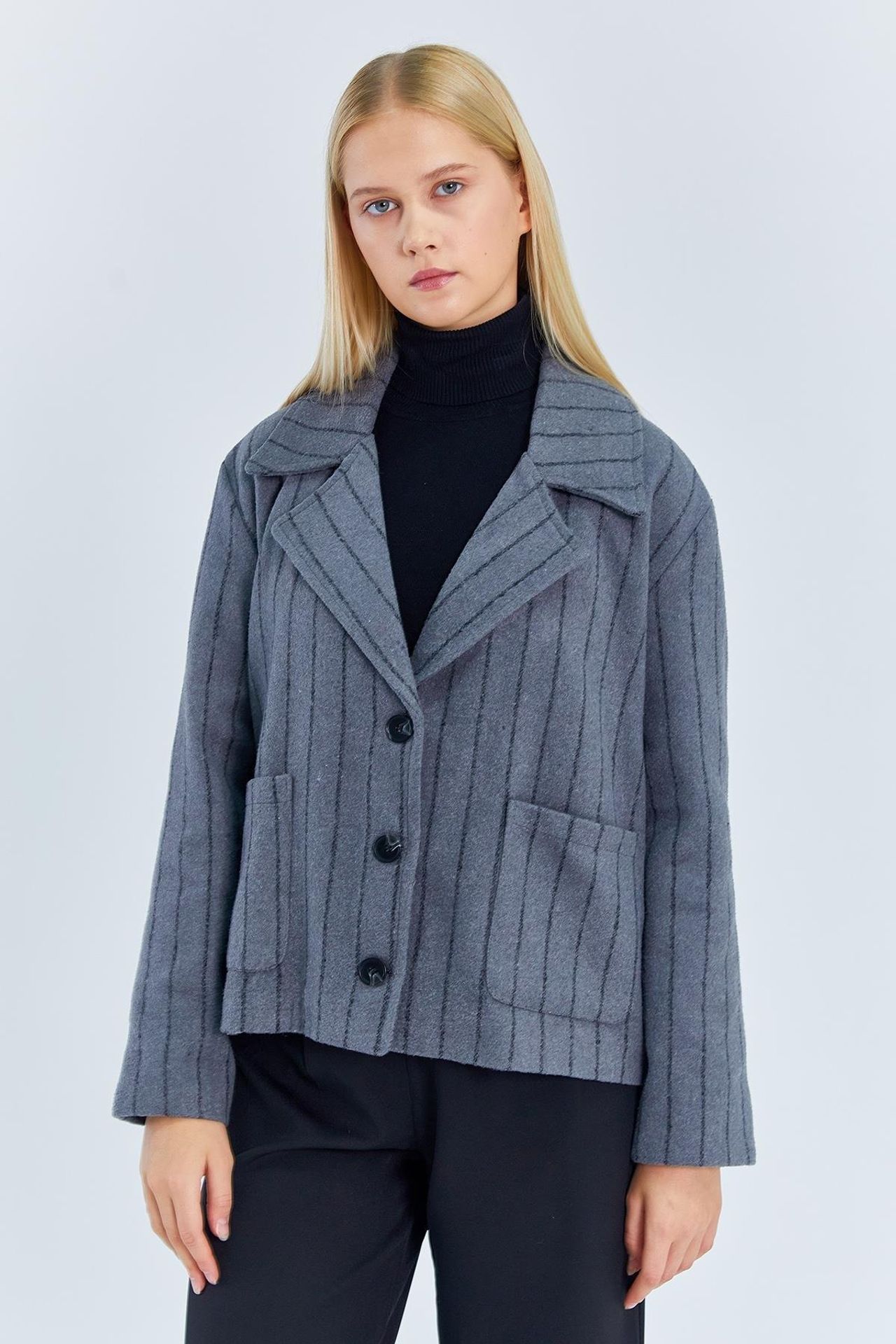 Mixray Oversized Striped Buttoned Jacket 1