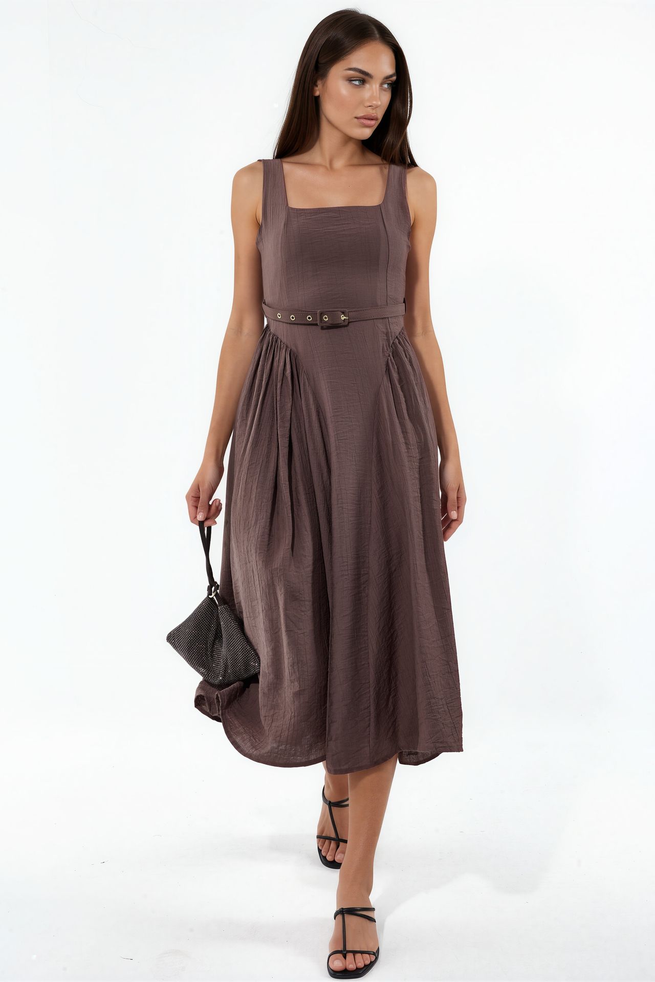 BUSEM Square Collar Belted Midi Dress 1