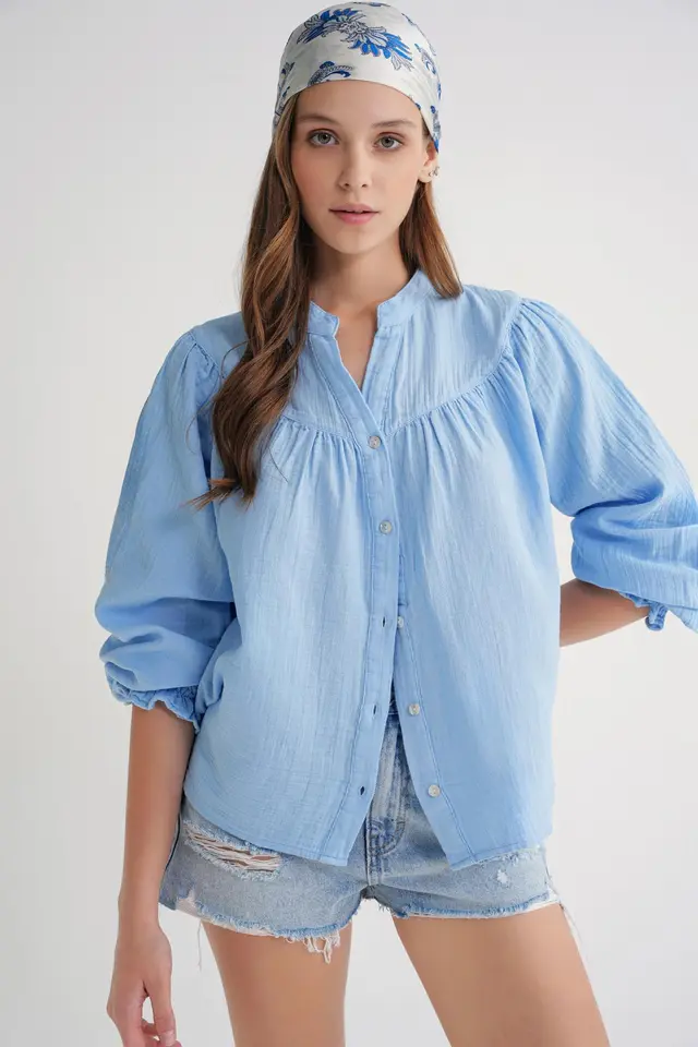 Mixray Cotton Mandarin Collar Button Shirt
