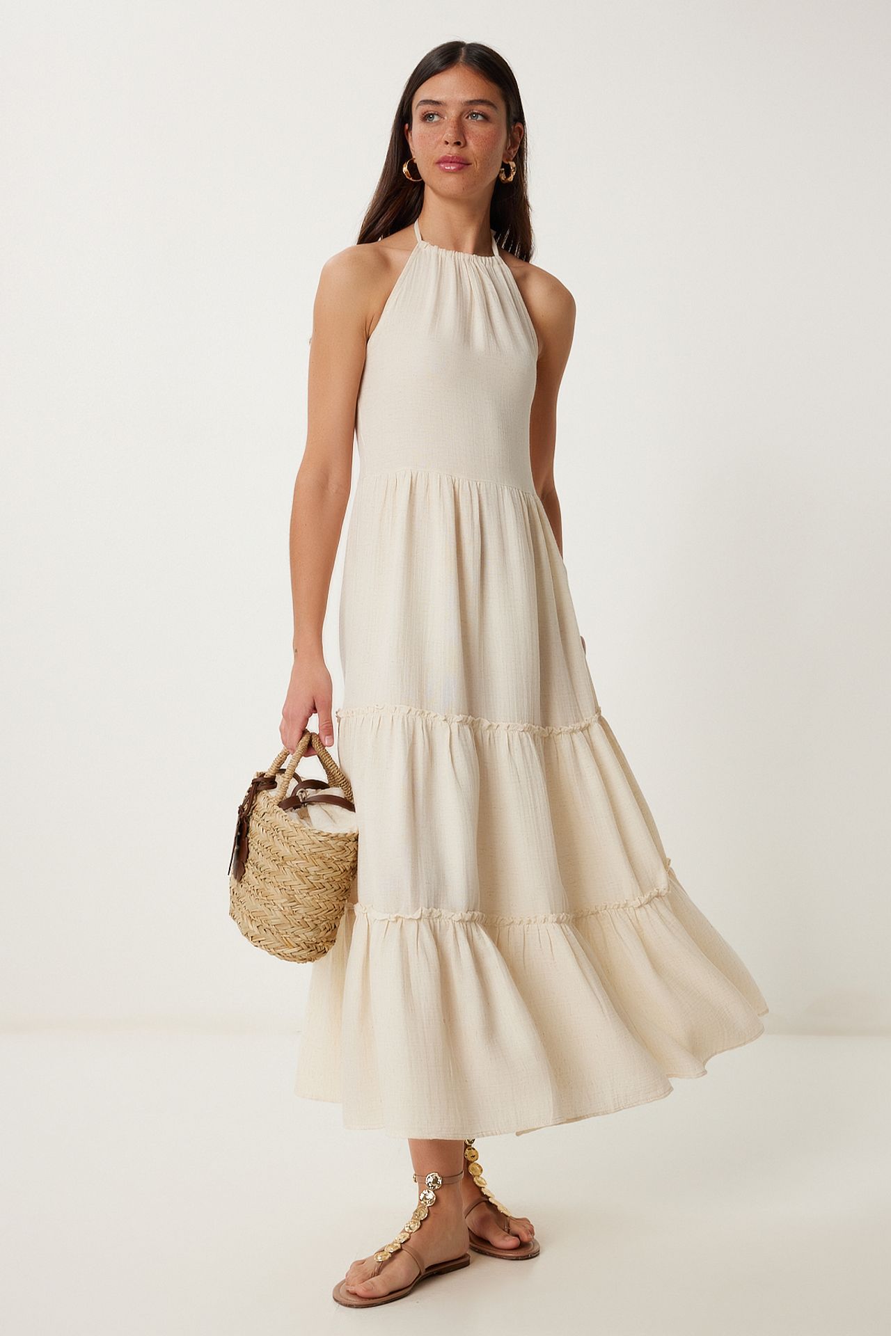 ISTANBUL Frilly Halter Neck Maxi Dress