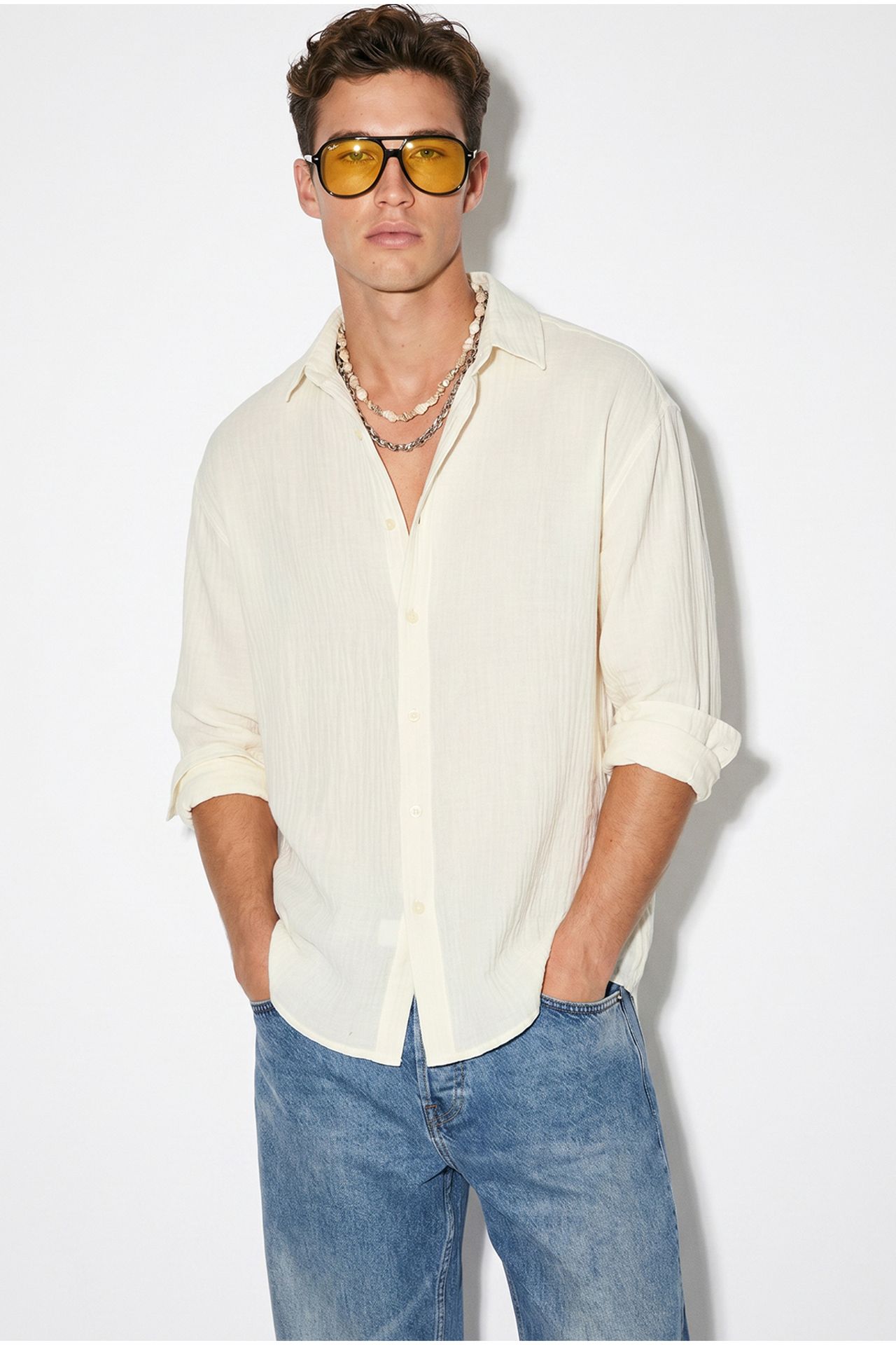 LUCCI Oversized Textured Button-Front Shirt 4