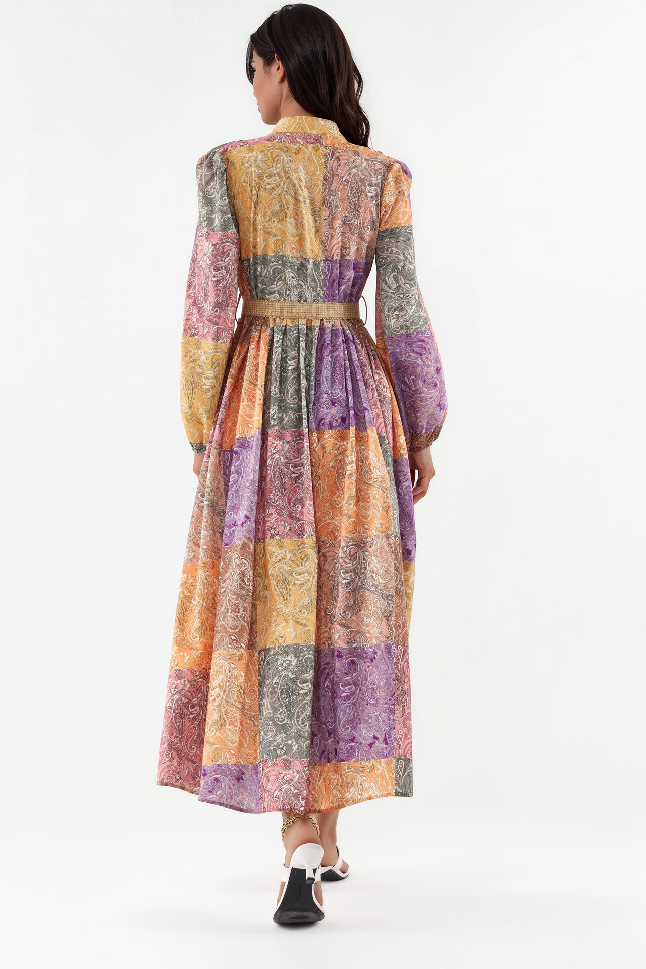 MSN Belted Geometric Chiffon Maxi Dress 3