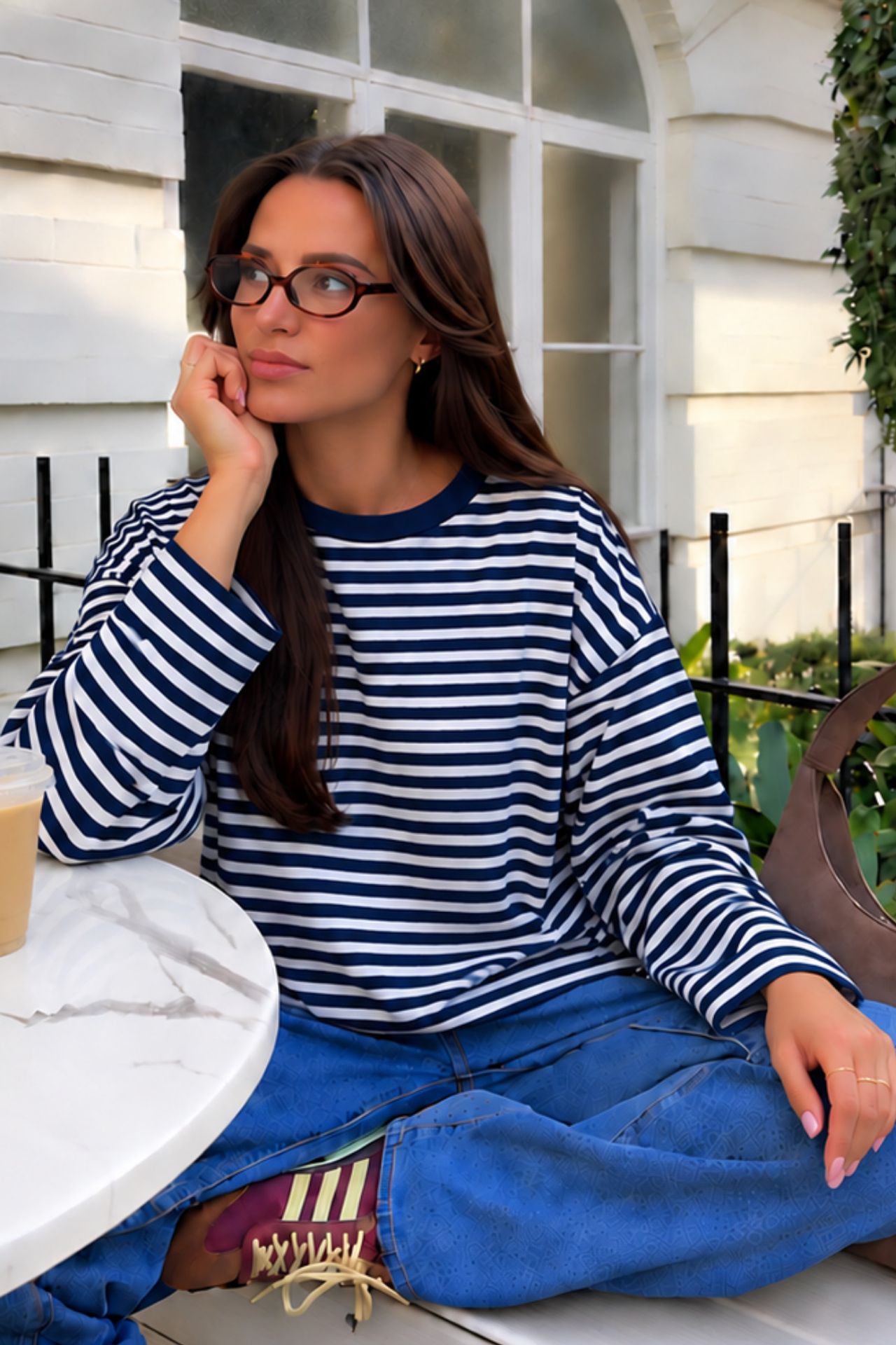 BIPANTOLON Kadın Oversize Çizgili Bisiklet Yaka Sweatshirt 3