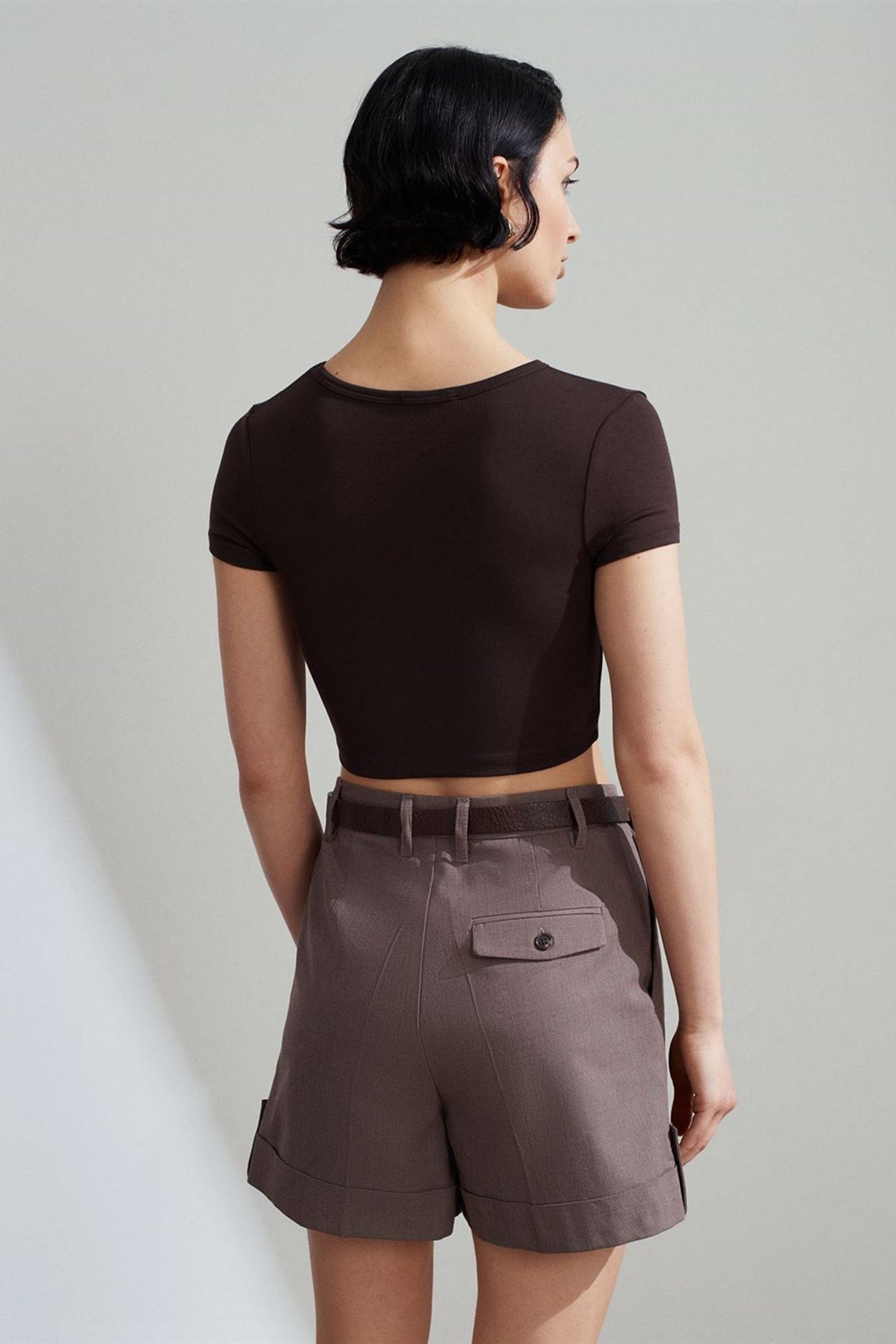 DILVIN Kadın Crop Slim Fit Bisiklet Yaka Tişört 2