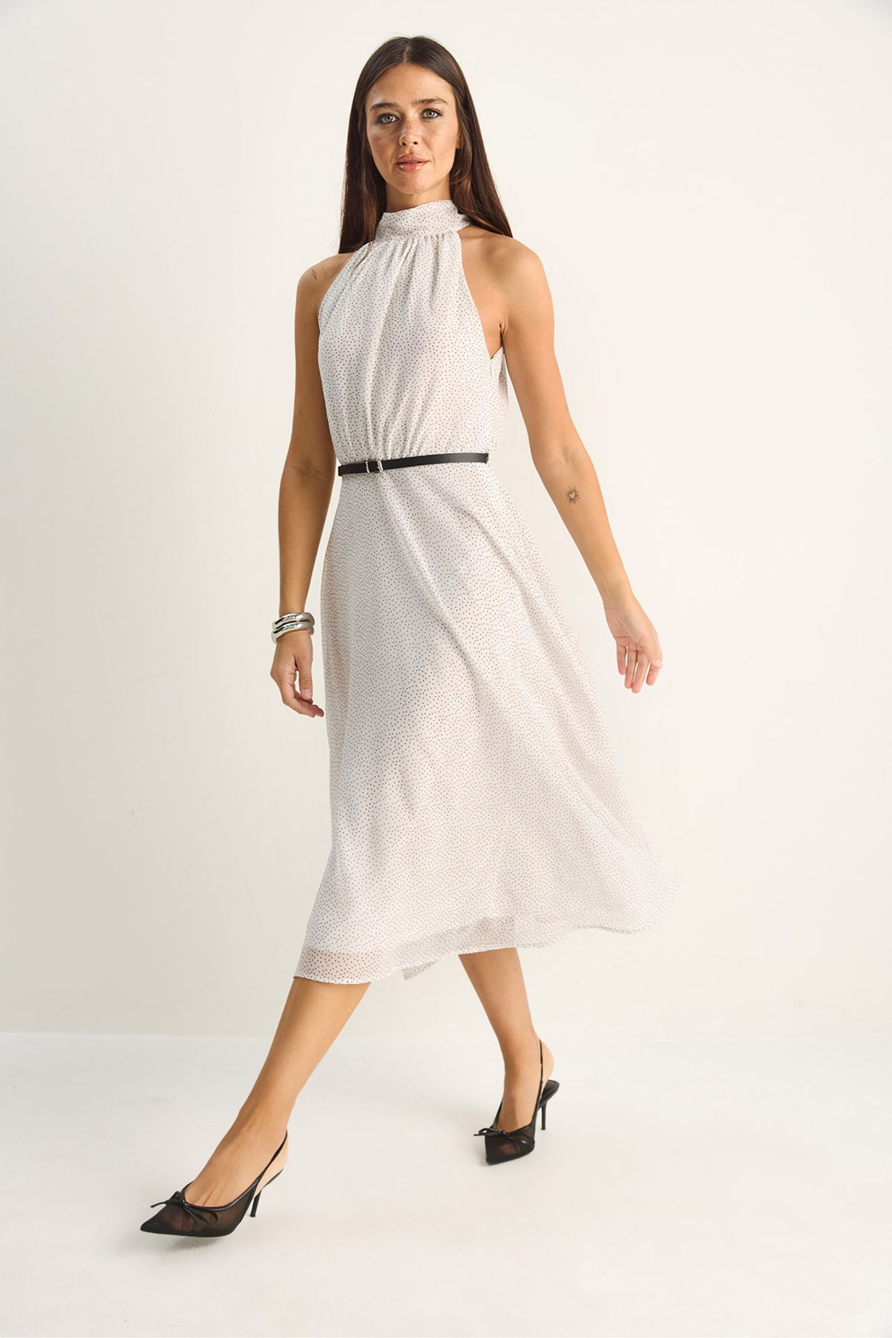 LUCCI Polka Dot Halter Midi Dress 4