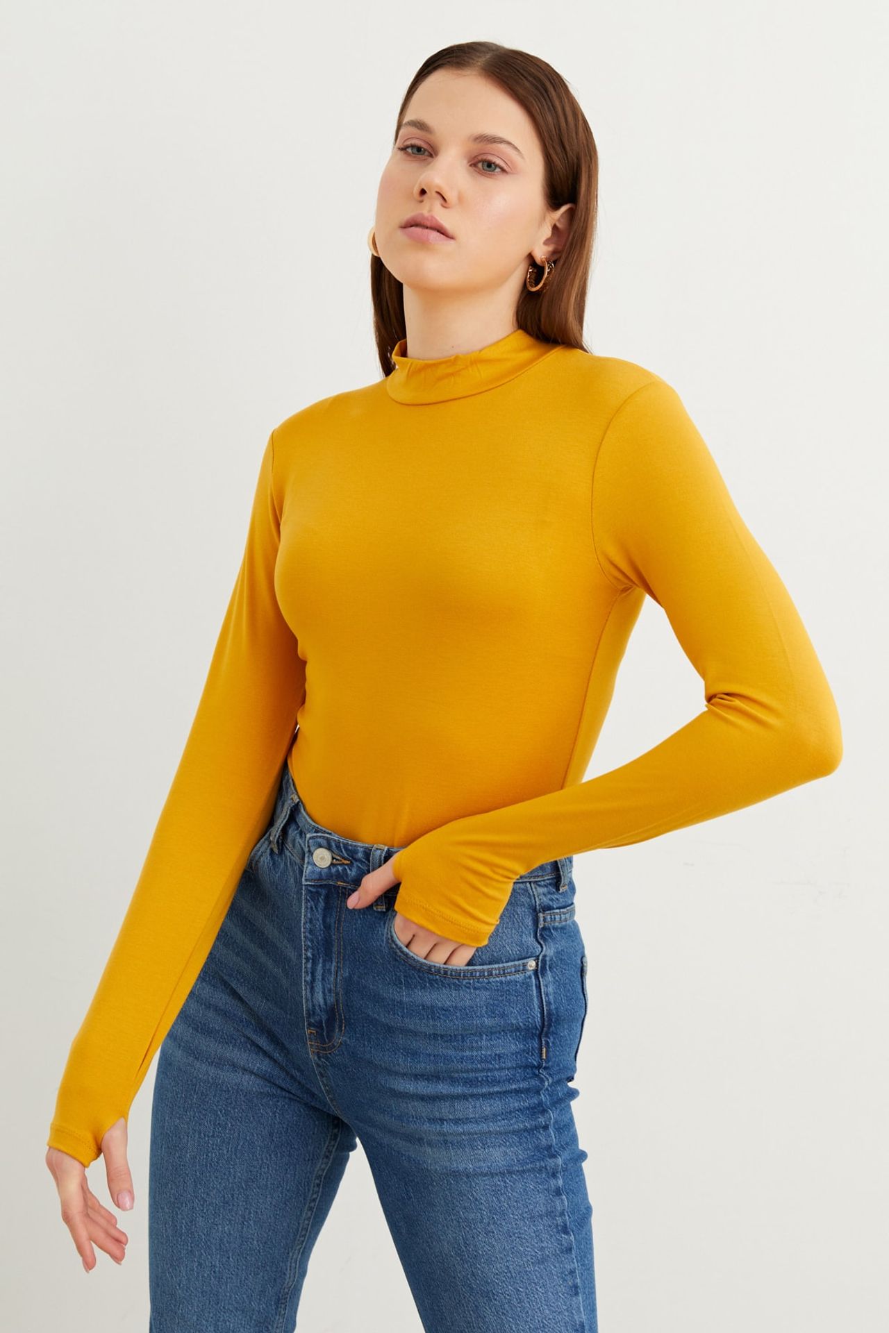 BIPANTOLON Kadın Dar Kalıp Yarım Balıkçı Yaka Body 4