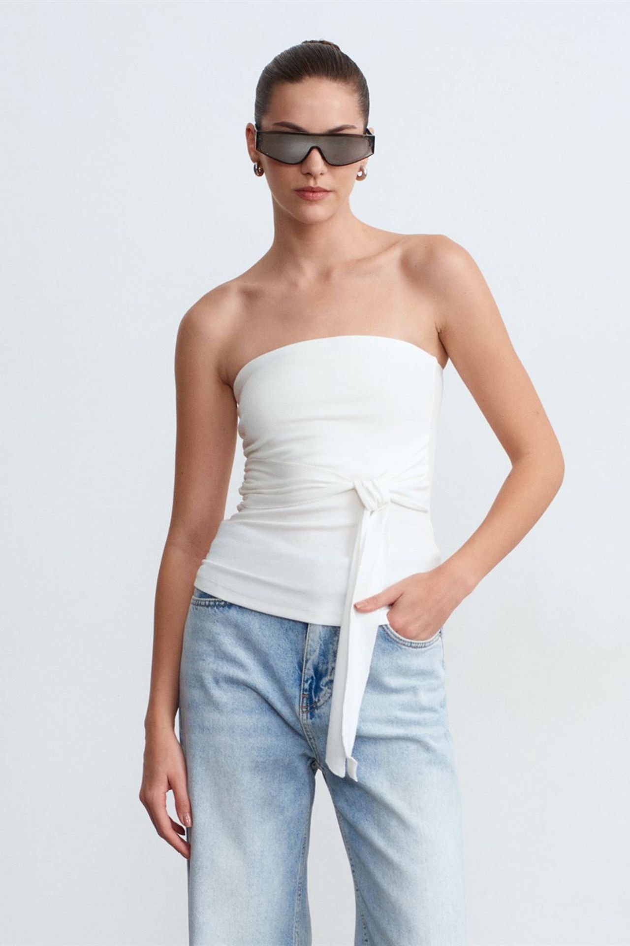DILVIN Slim Fit Strapless Bandeau Blouse 3
