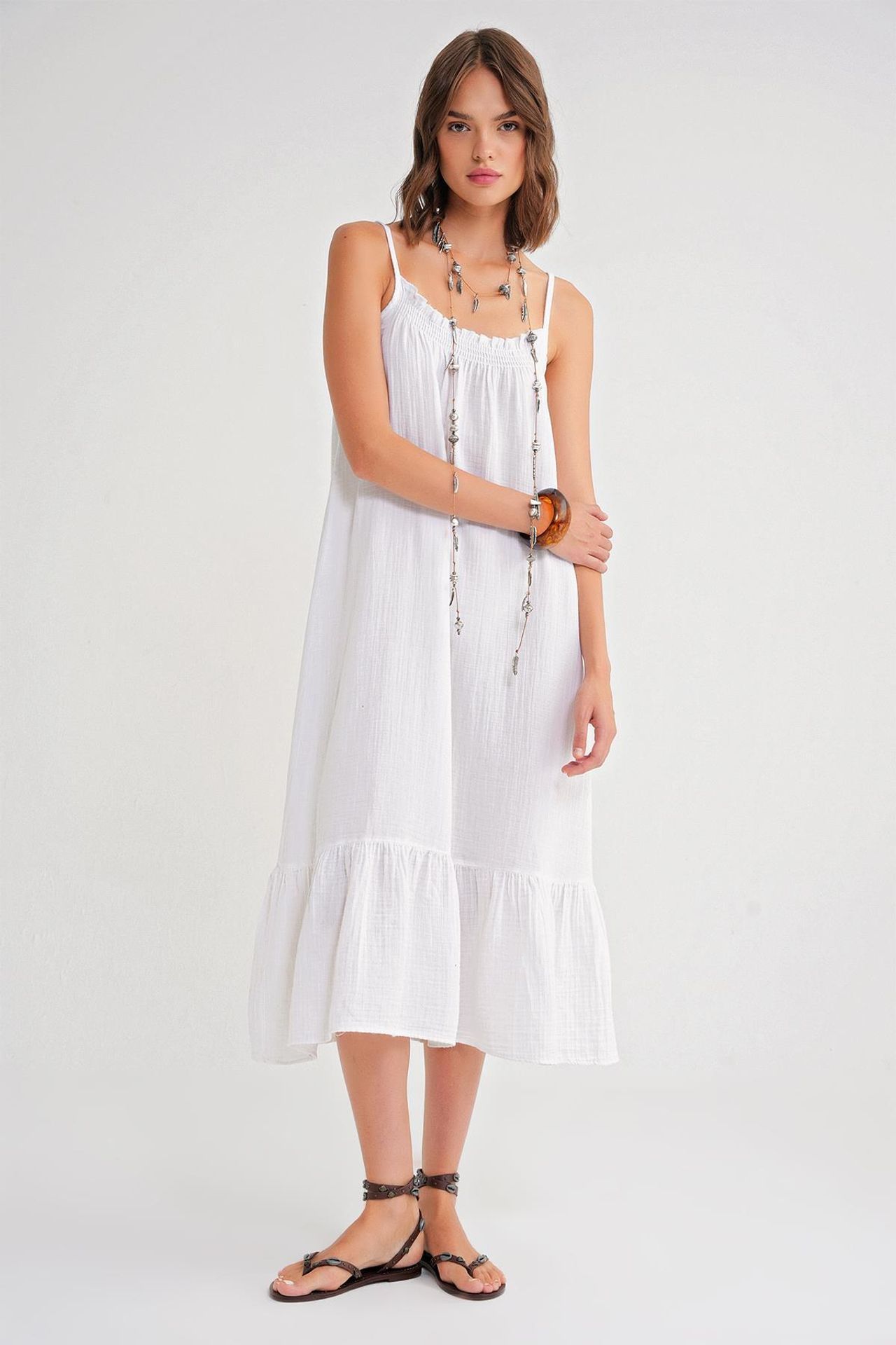 Mixray Midi Muslin Dress with Ruffle Detail 3
