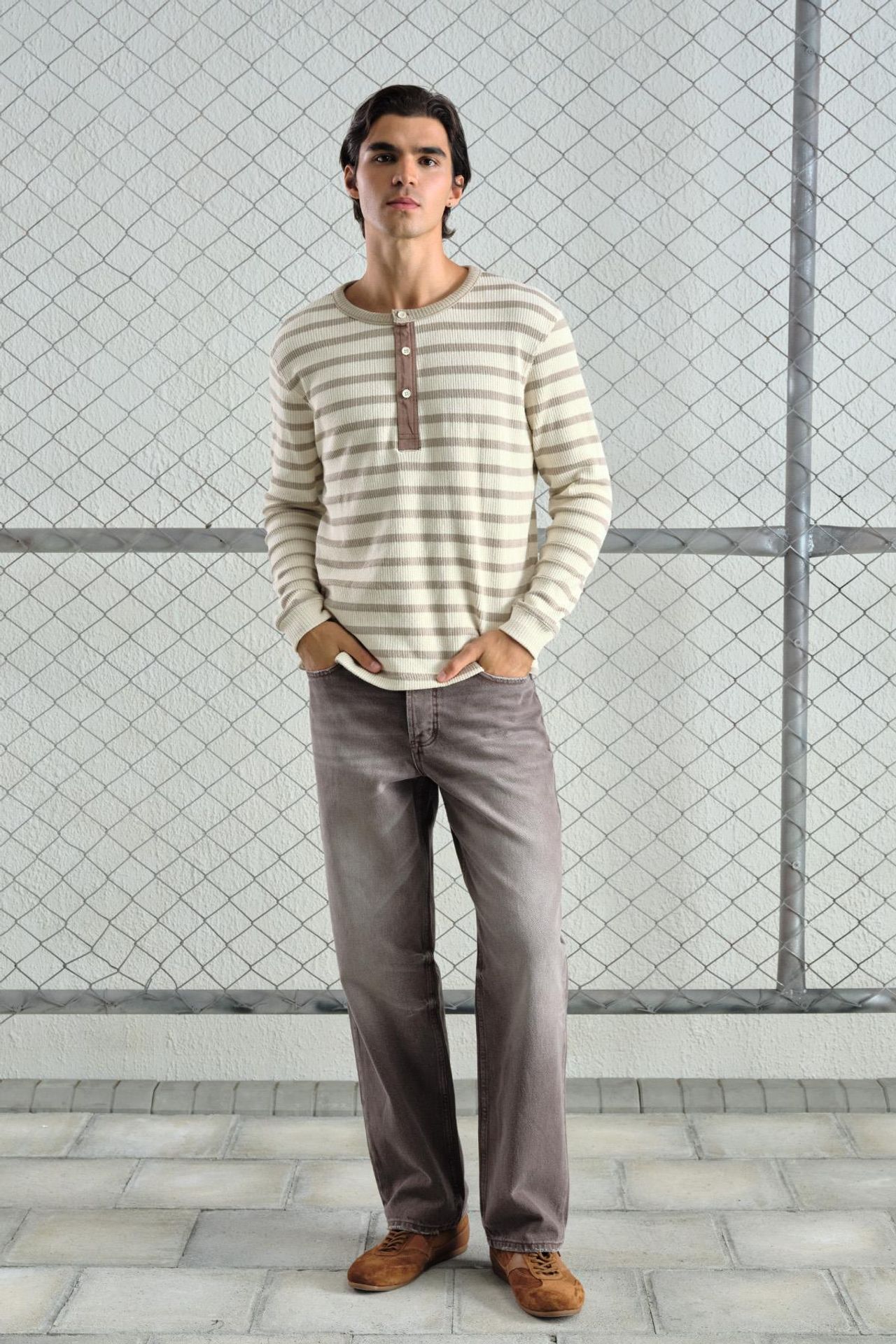 GIESTO Striped Button Collar Long Sleeve T-Shirt 1
