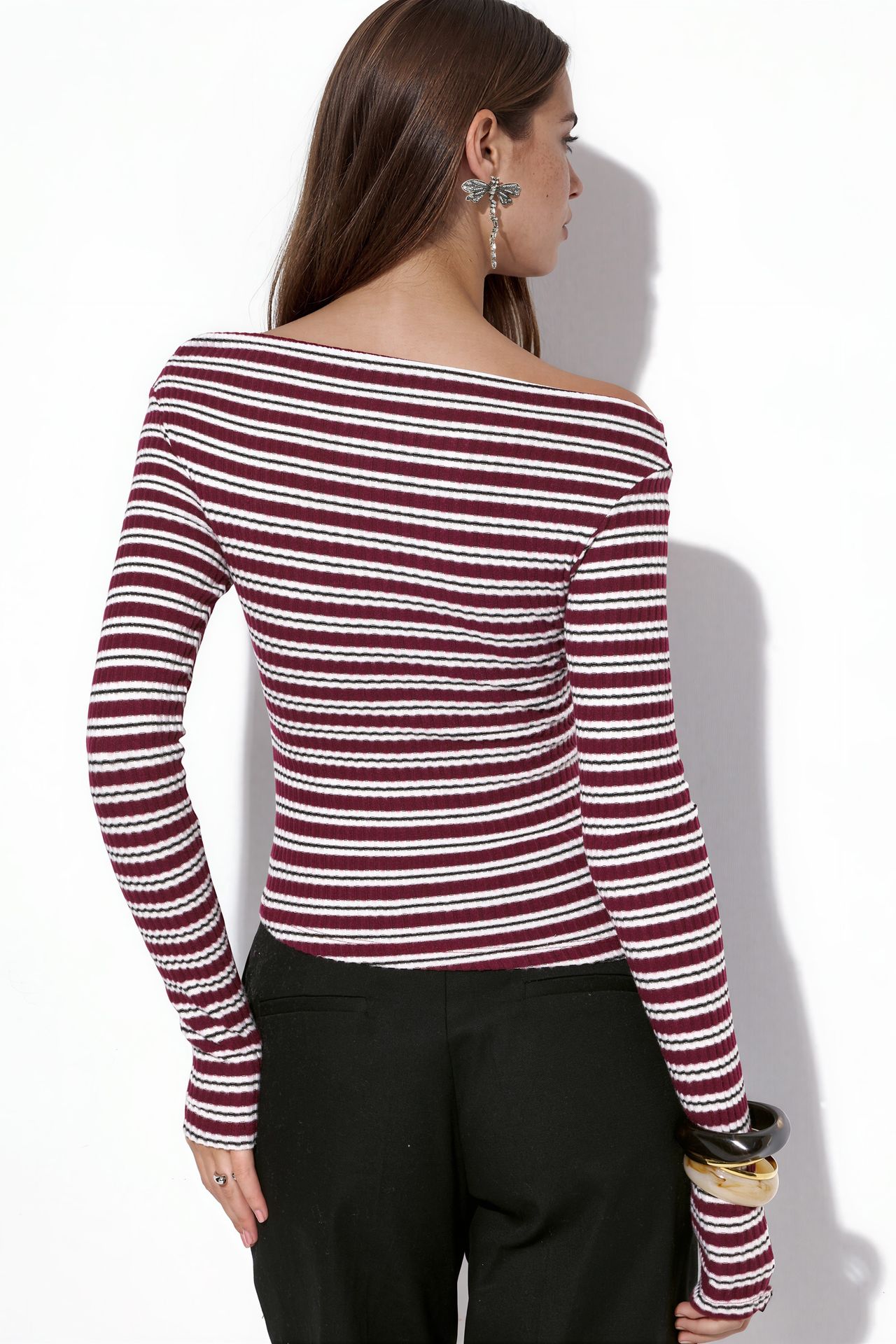BUSEM Striped Ribbed Boat Neck Top 3
