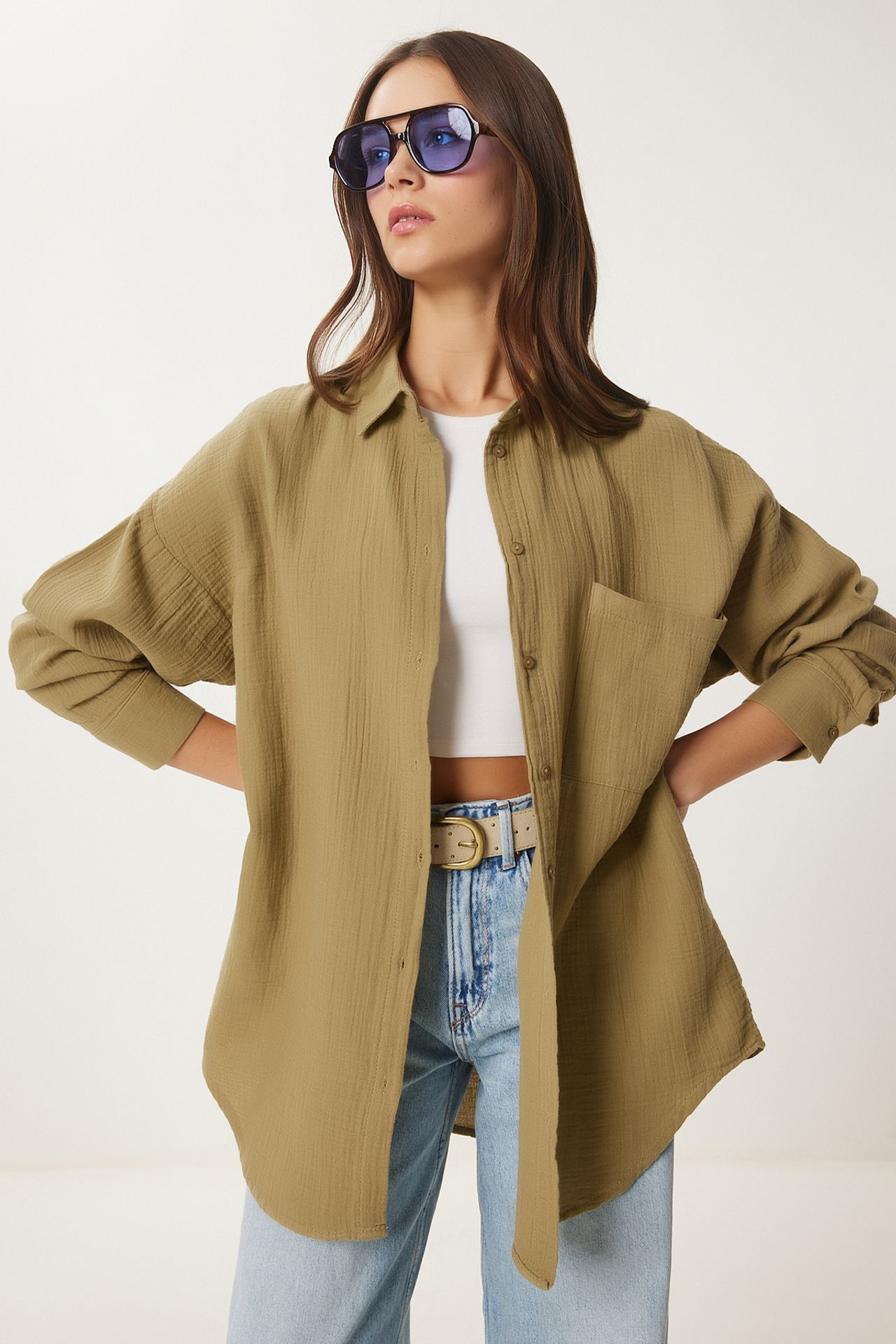 ISTANBUL Oversized Textured Cotton Shirt with Pocket 3