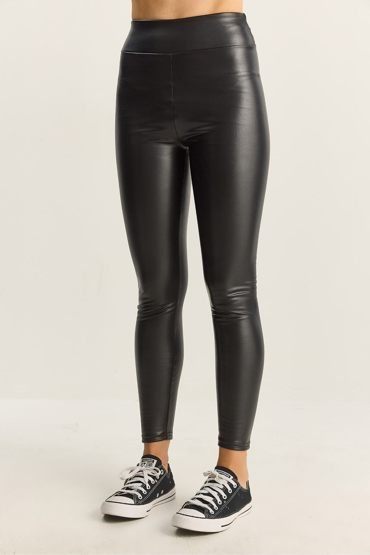 LUCCI Elastic Waist Faux Leather Skinny Pants 5