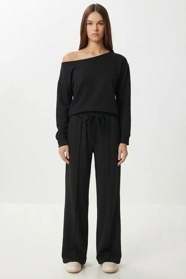 ISTANBUL Boat Neck Long Sleeve High Waist Wide Leg Two-Piece Set