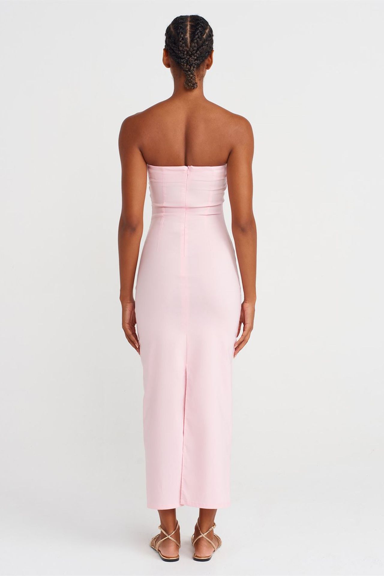 DILVIN Strapless Bodycon Midi Dress With Slit 2