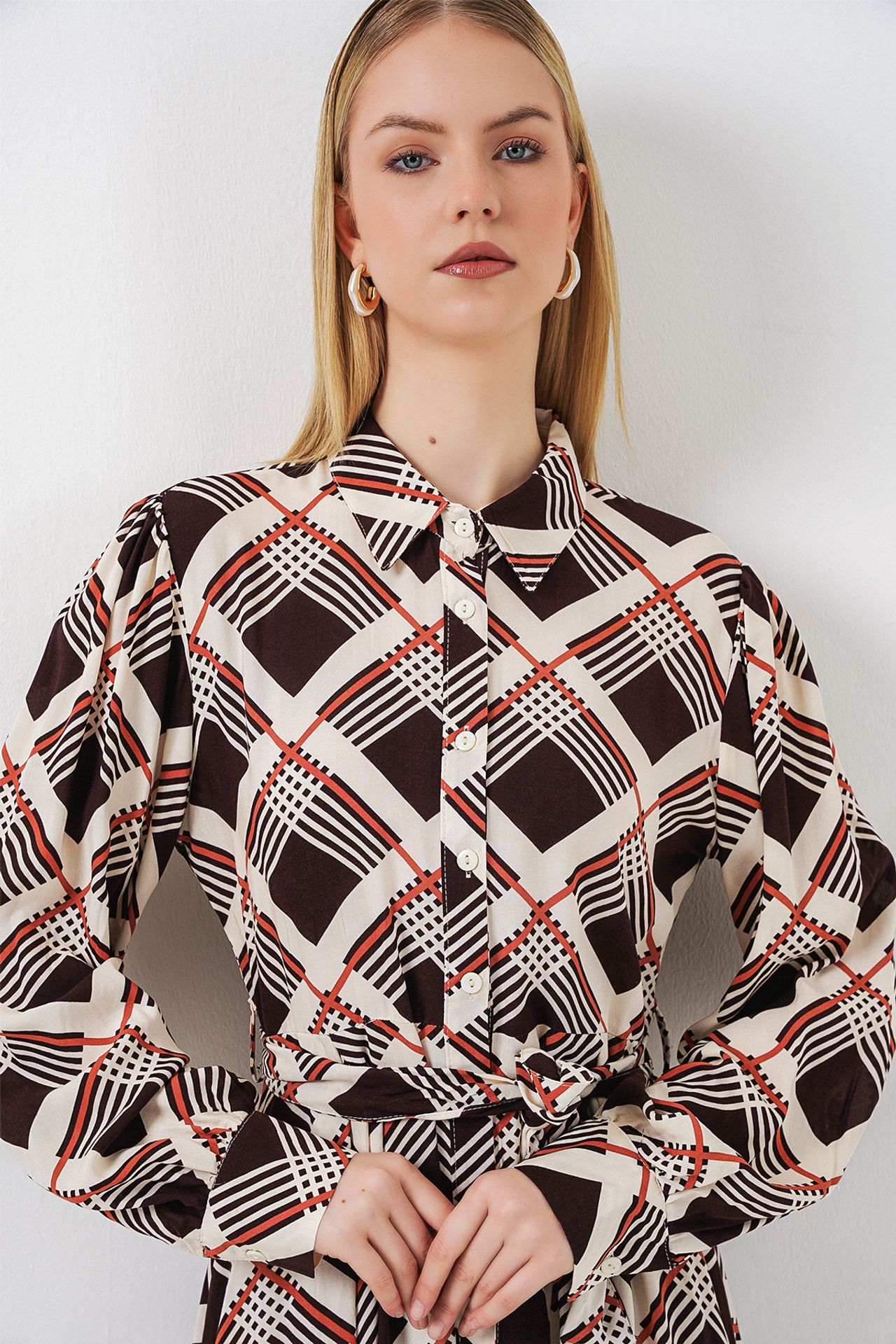 BDART Plaid Midi Shirt Dress with Button Closure
